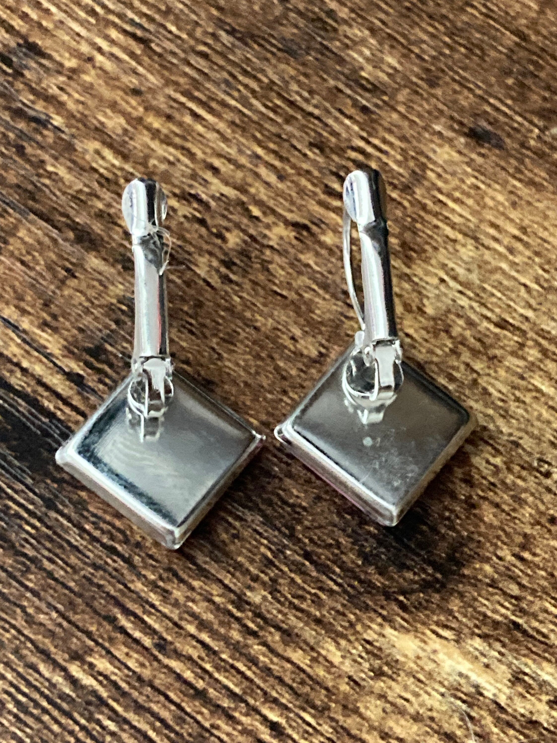 Art nouveau green tile print stainless steel drop earrings