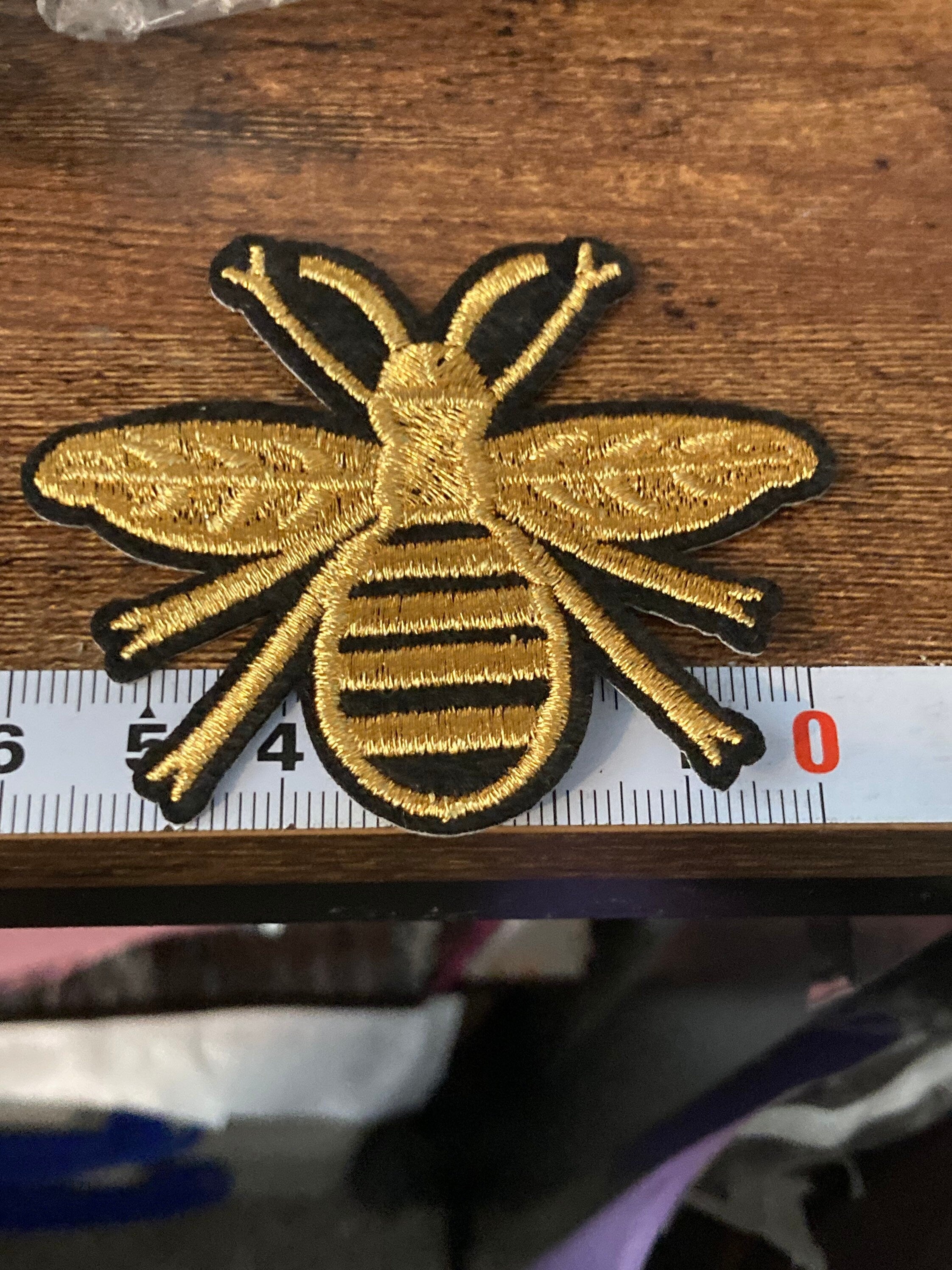 Small Iron On bumble BEE Patch, Black and Gold appliqué craft