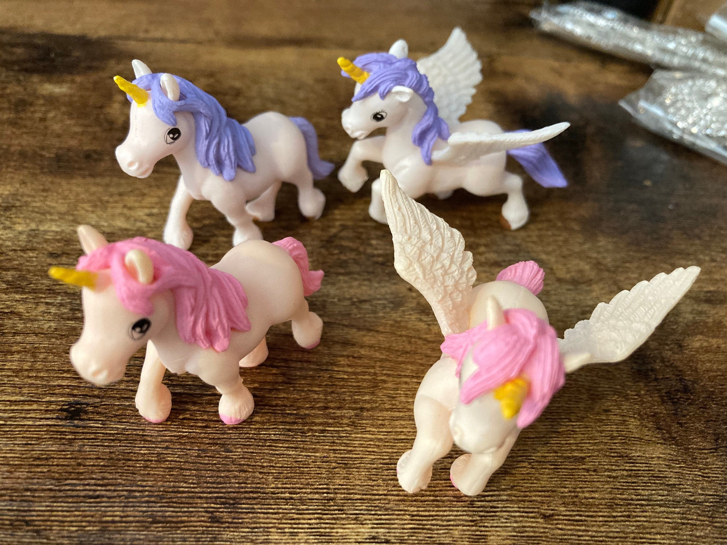 Set of 2 PURPLE unicorn plastic cake topper decorations birthday toy figures