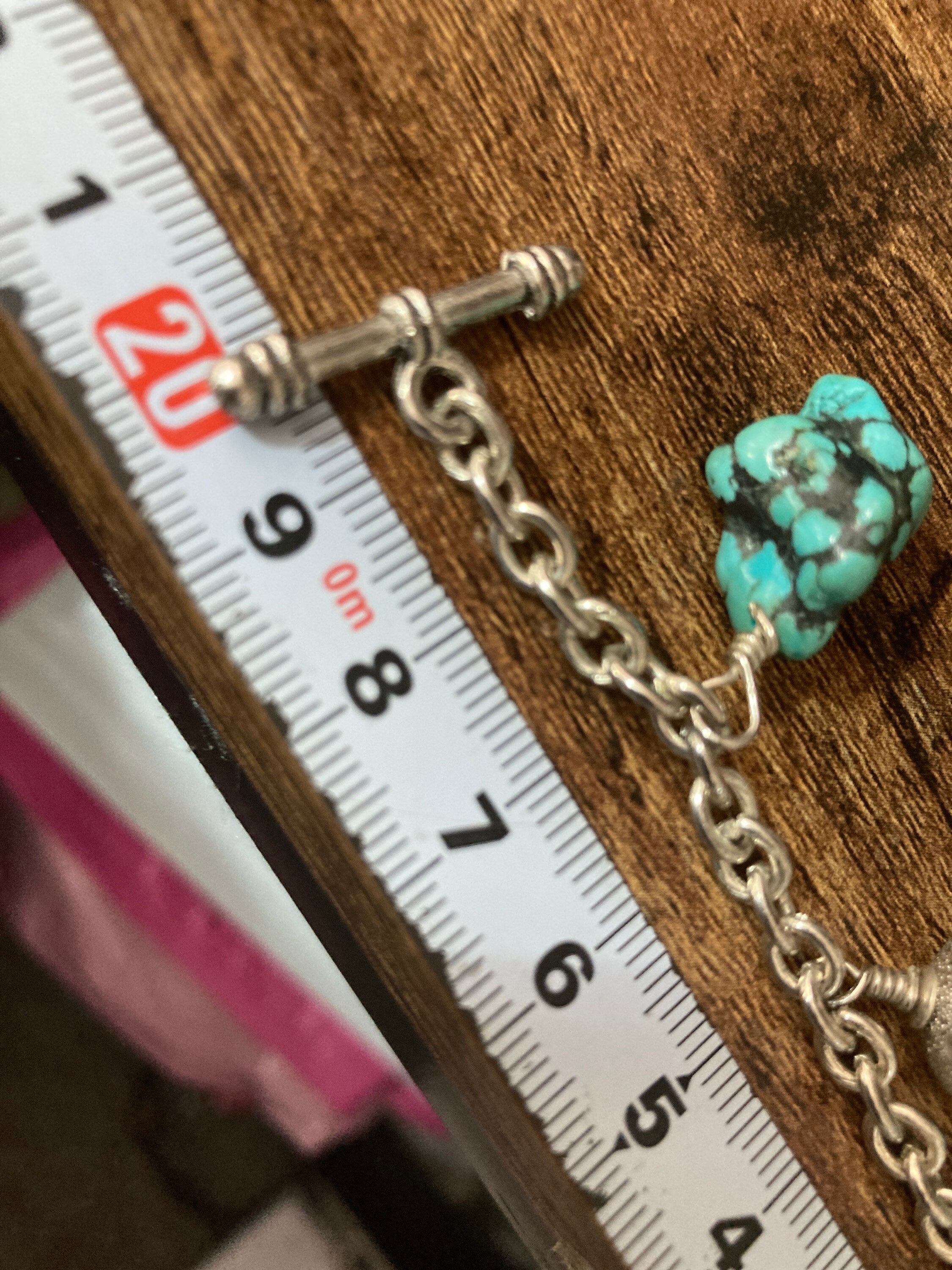 retro charm bracelet silver tone turquoise blue gemstones musical notes acting actor themed 20cm