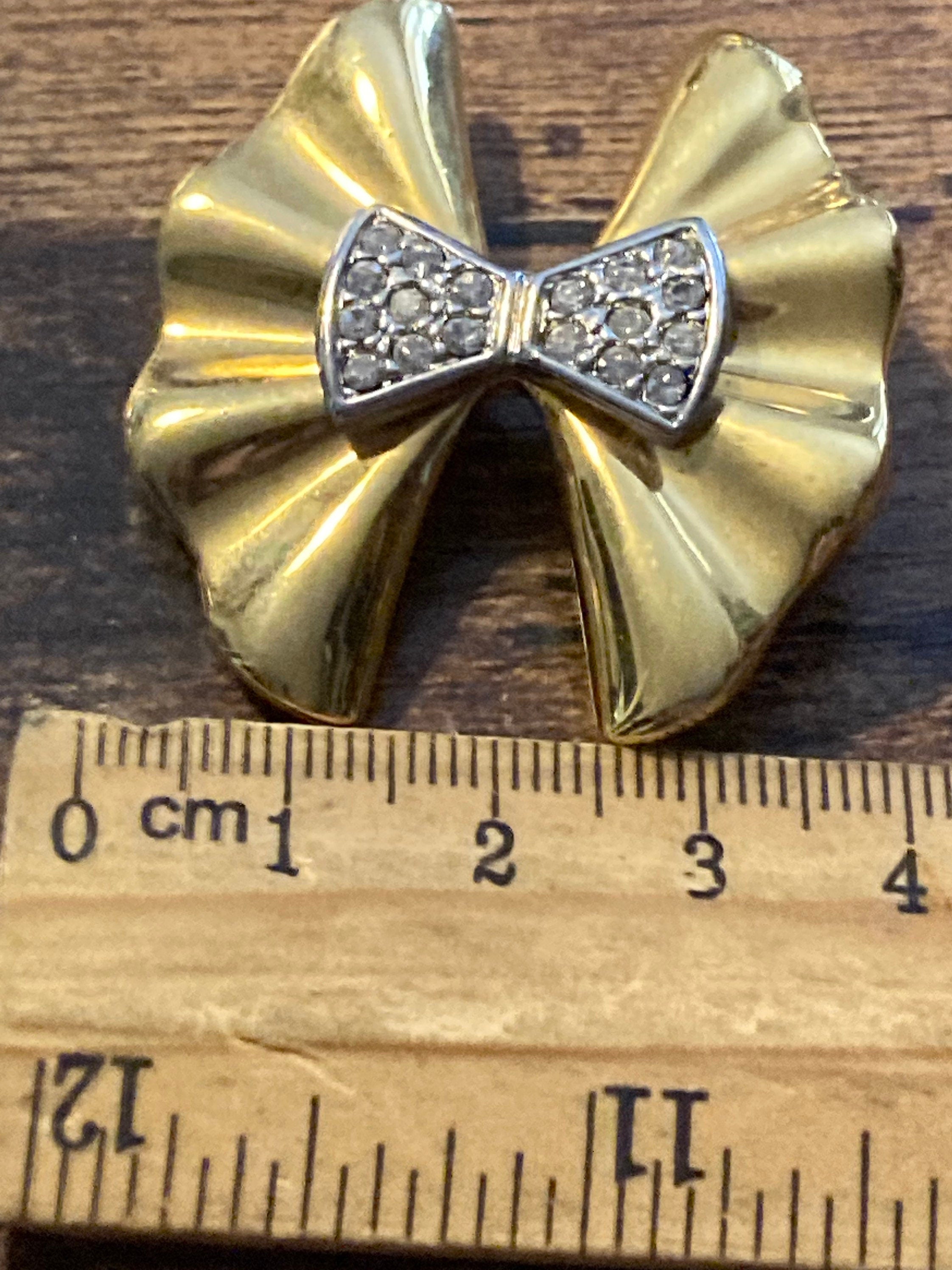 Vintage textured gold tone diamanté paste BOW brooch