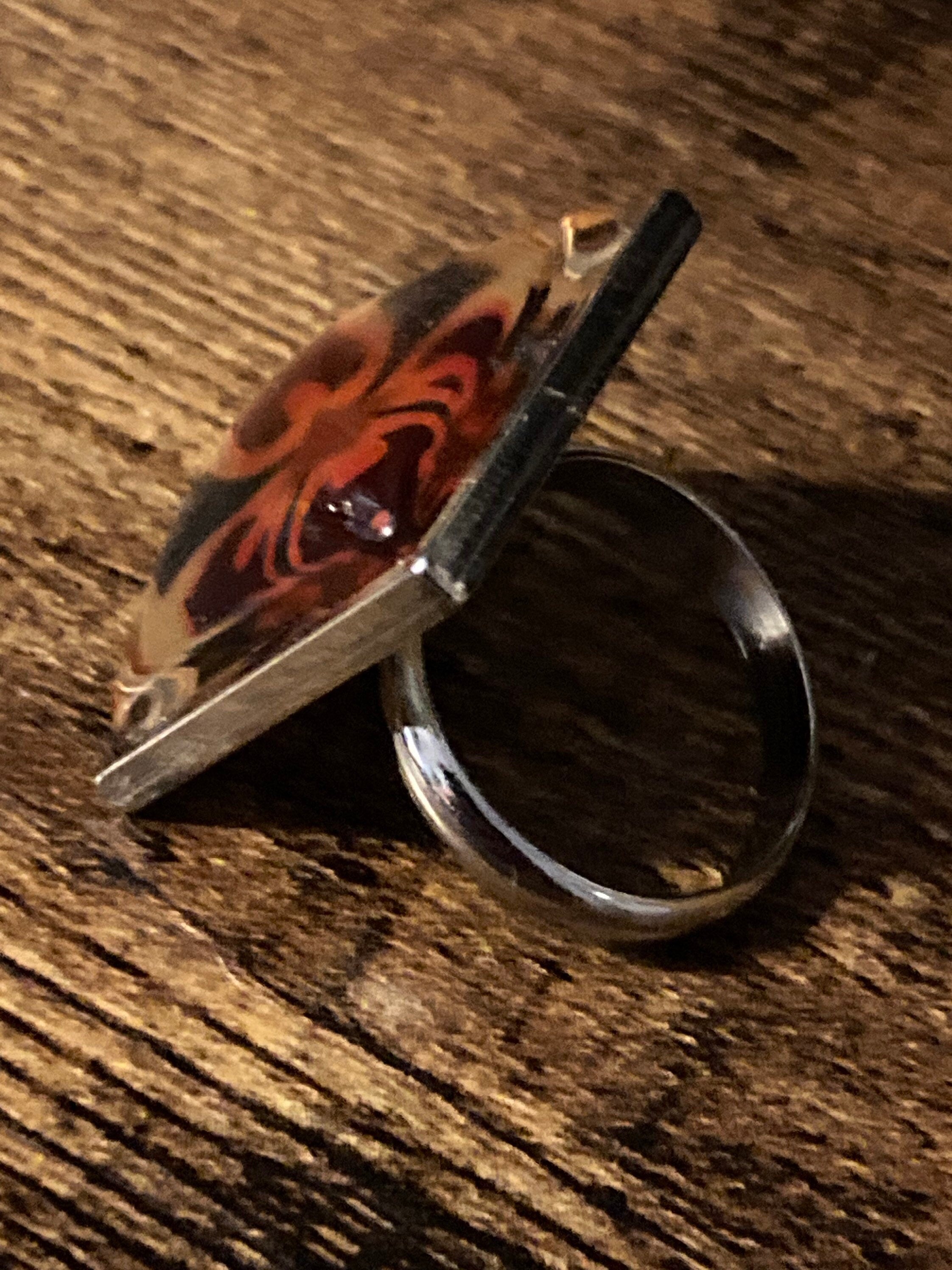 Victorian Tile Ring: Oversized Silver Tone Art Nouveau Adjustable Ring