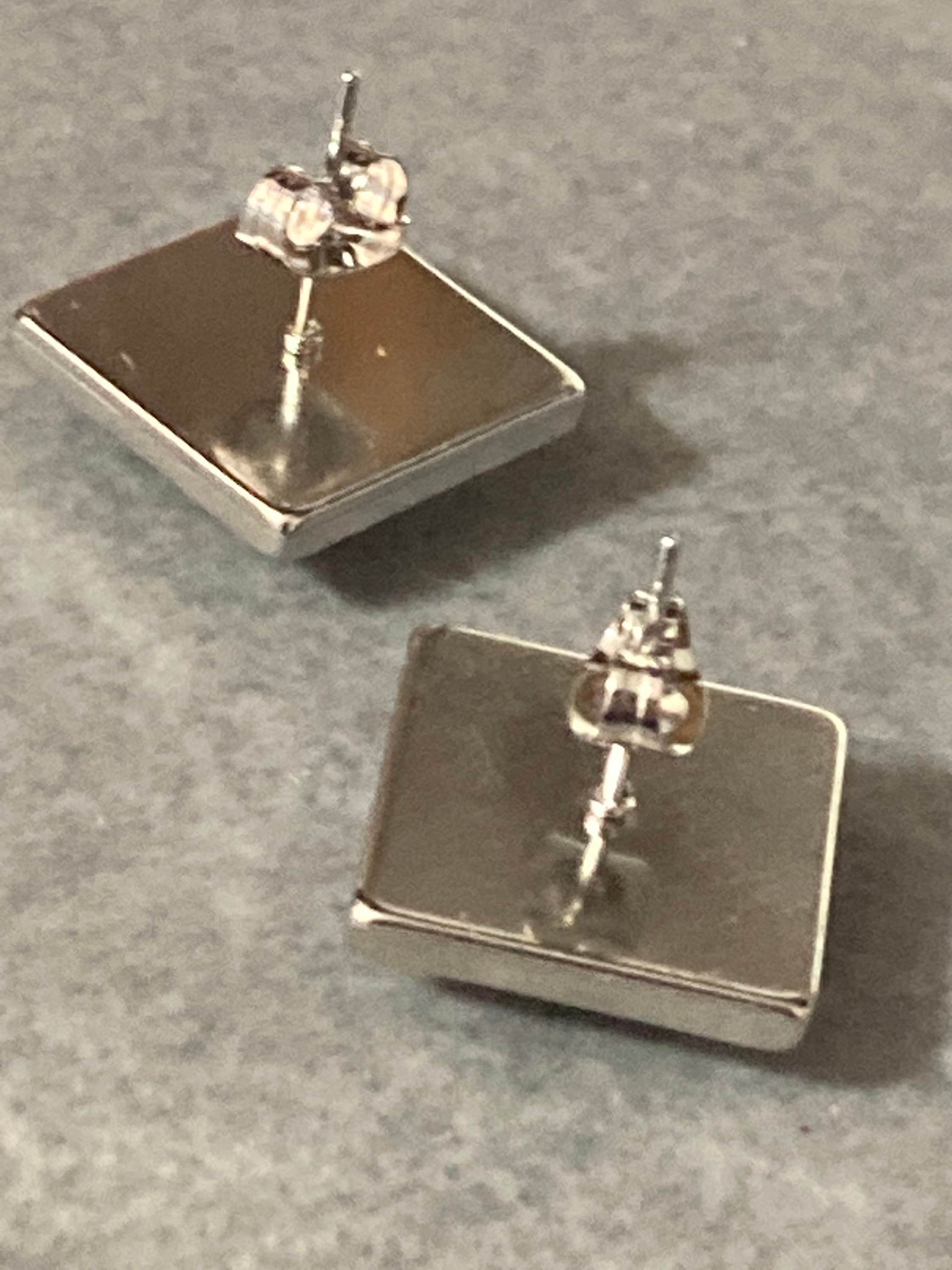 square glass tile floral flower silver stud earrings art nouveau style Handmade stainless steel