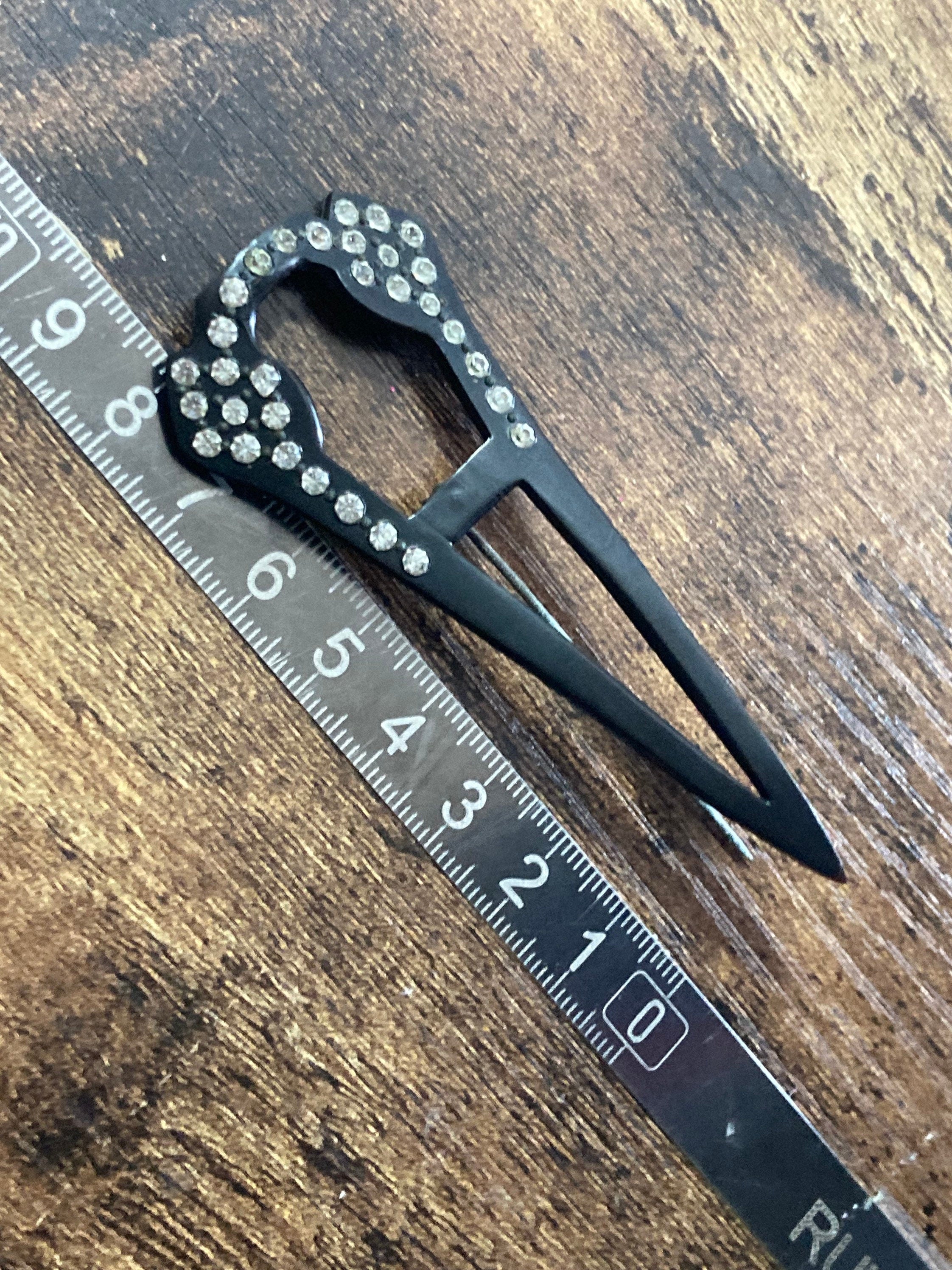 Art Deco Rhinestone Bakelite Hat Pin: 1930s Hair Accessory