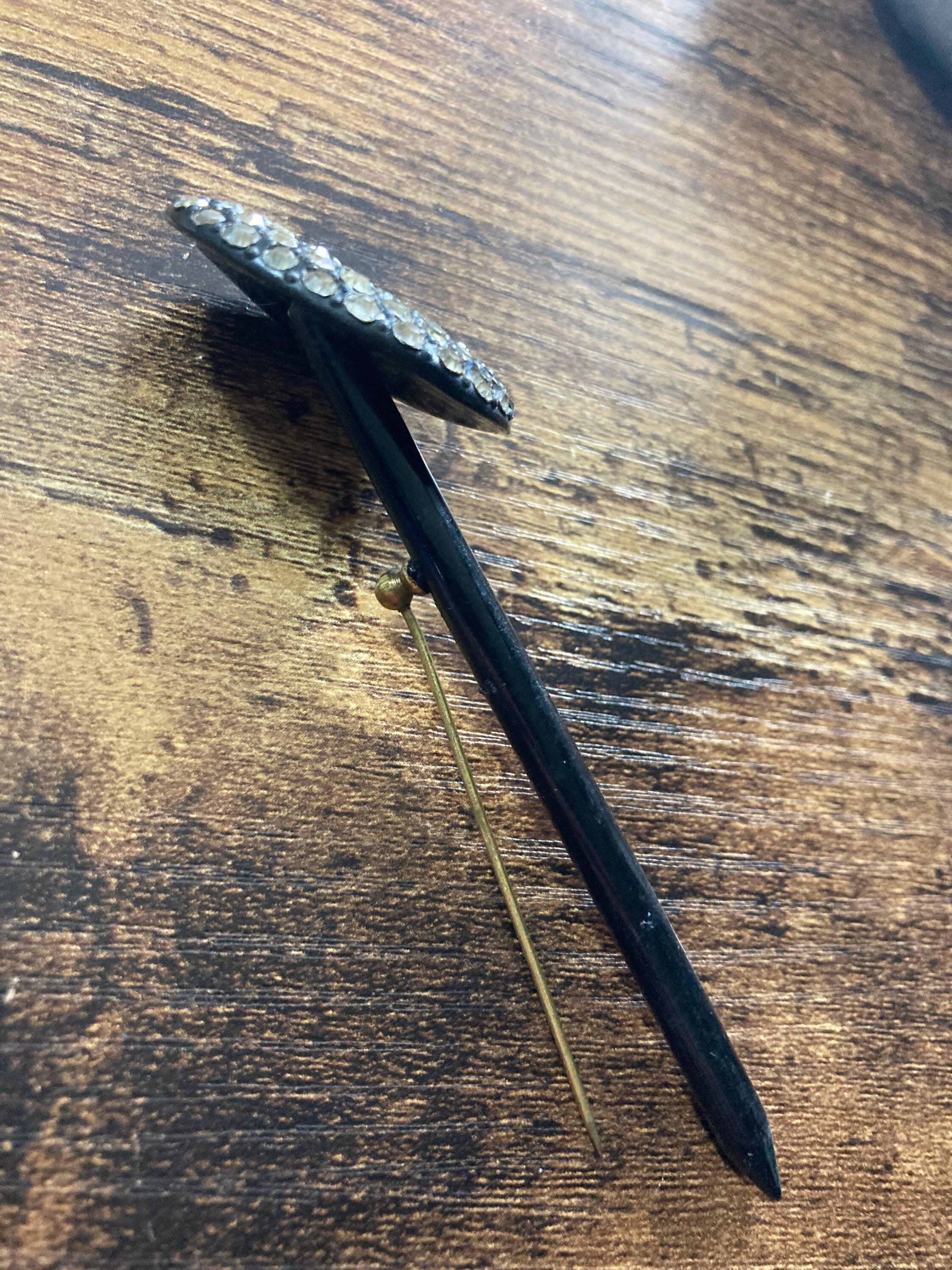 Art Deco Rhinestone Bakelite Hat Pin: 1930s Hair Accessory