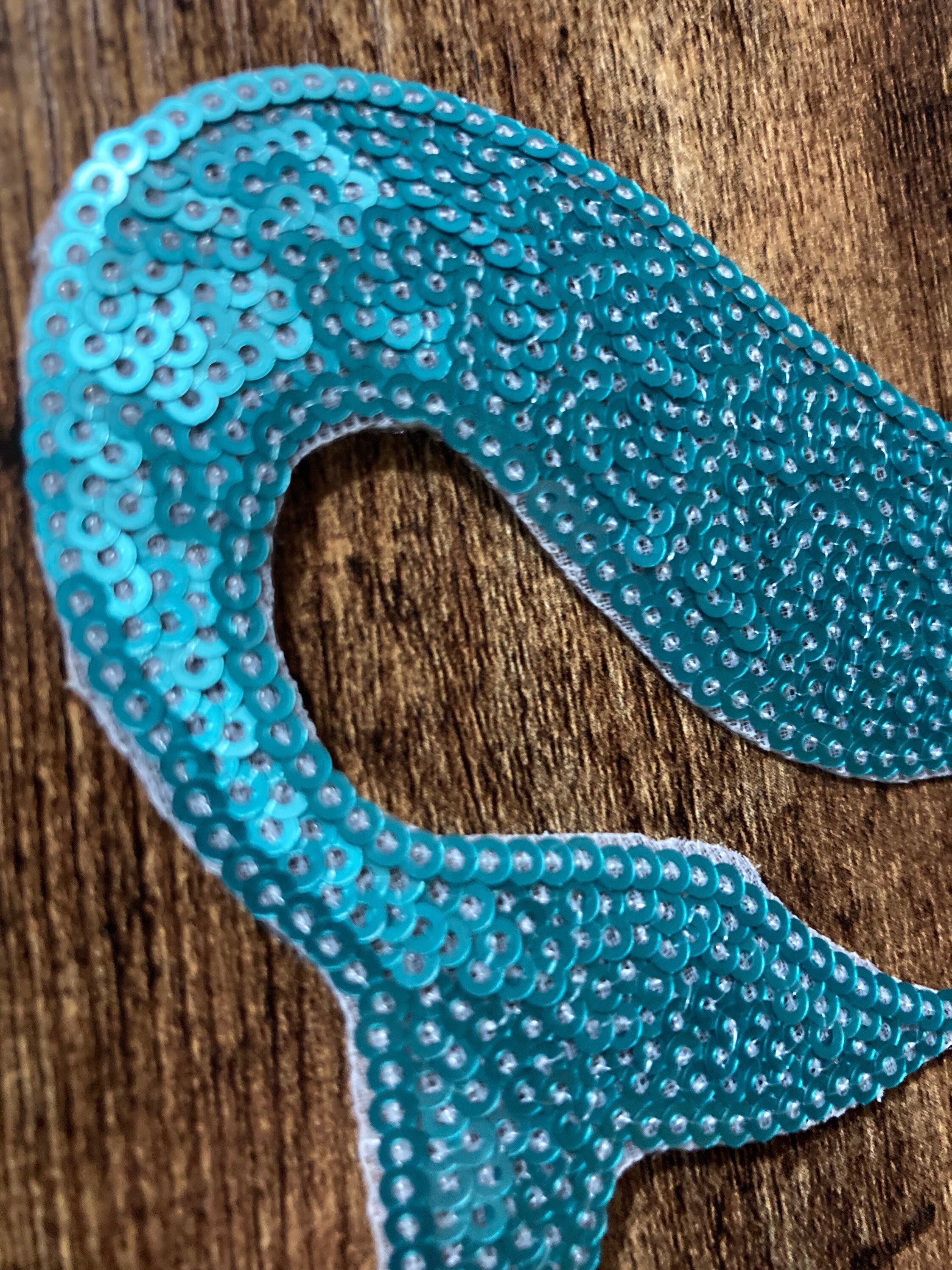 Large Iron On Mermaid Patch: Turquoise Blue & Gold Appliqué (8cm x 15cm)