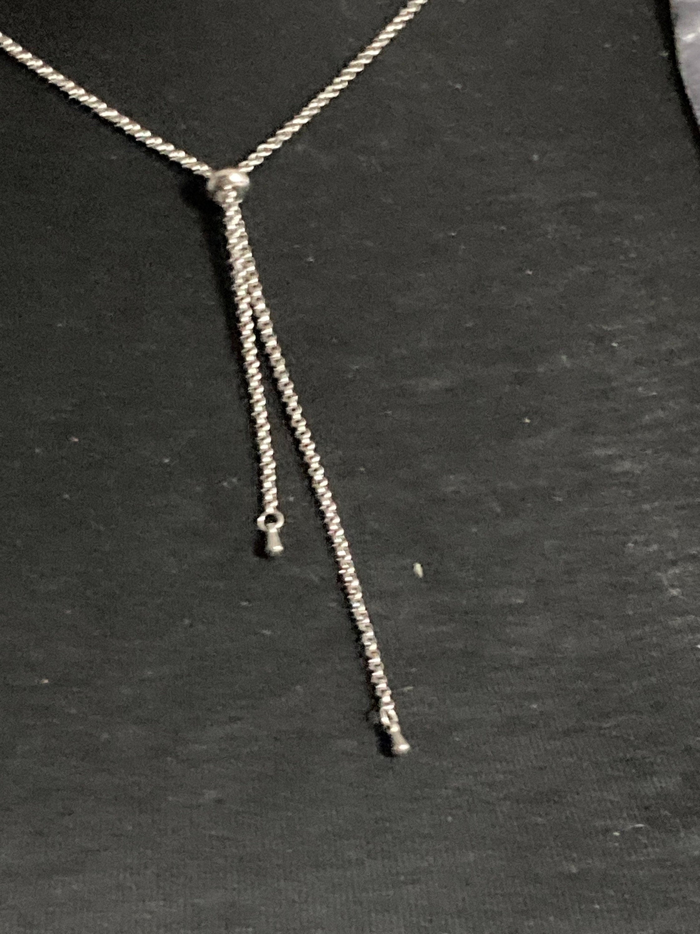 faux plastic Pearl silver tone tassel lariat necklace