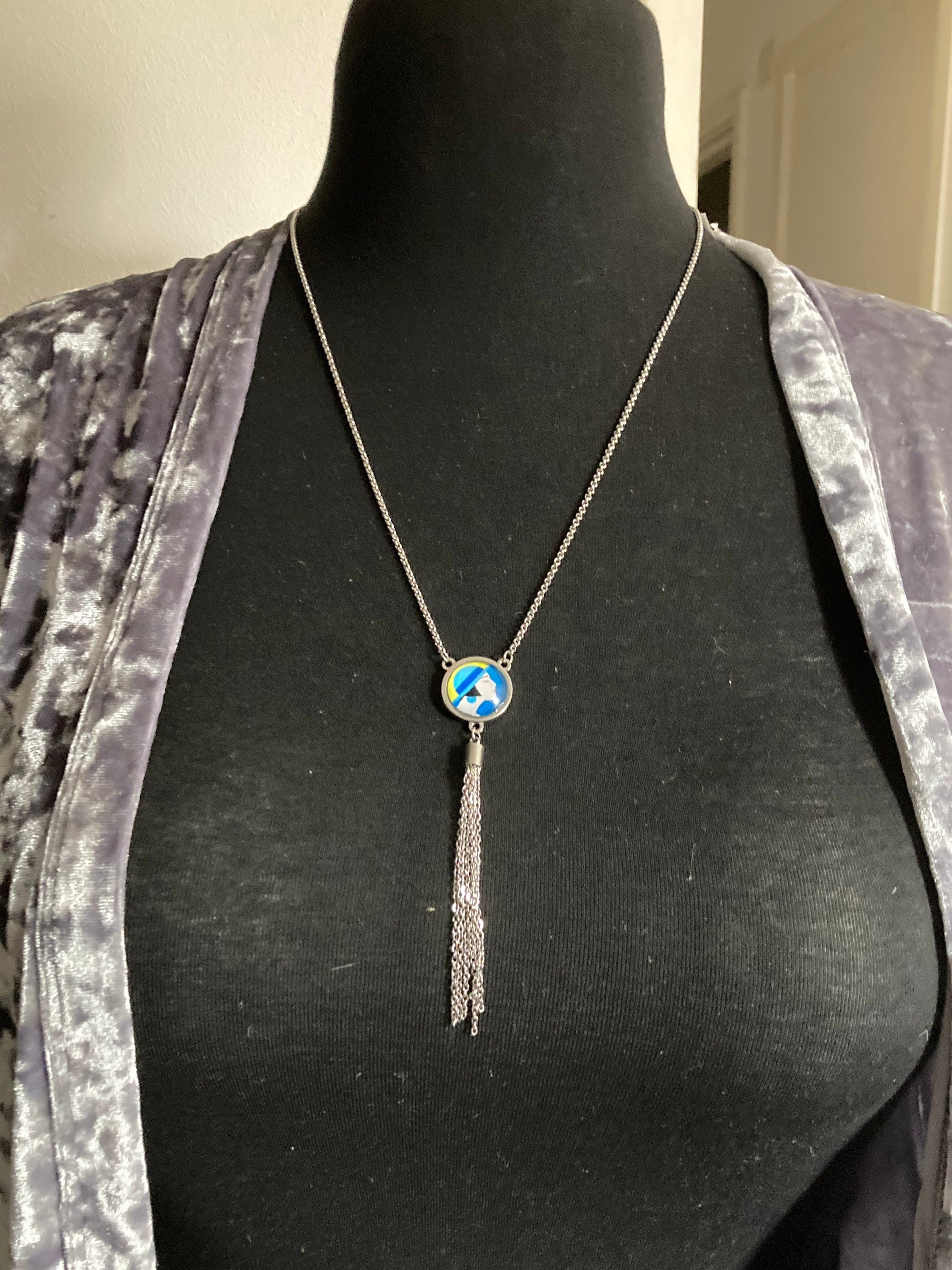 Art Deco lady silver tassel lariat necklace