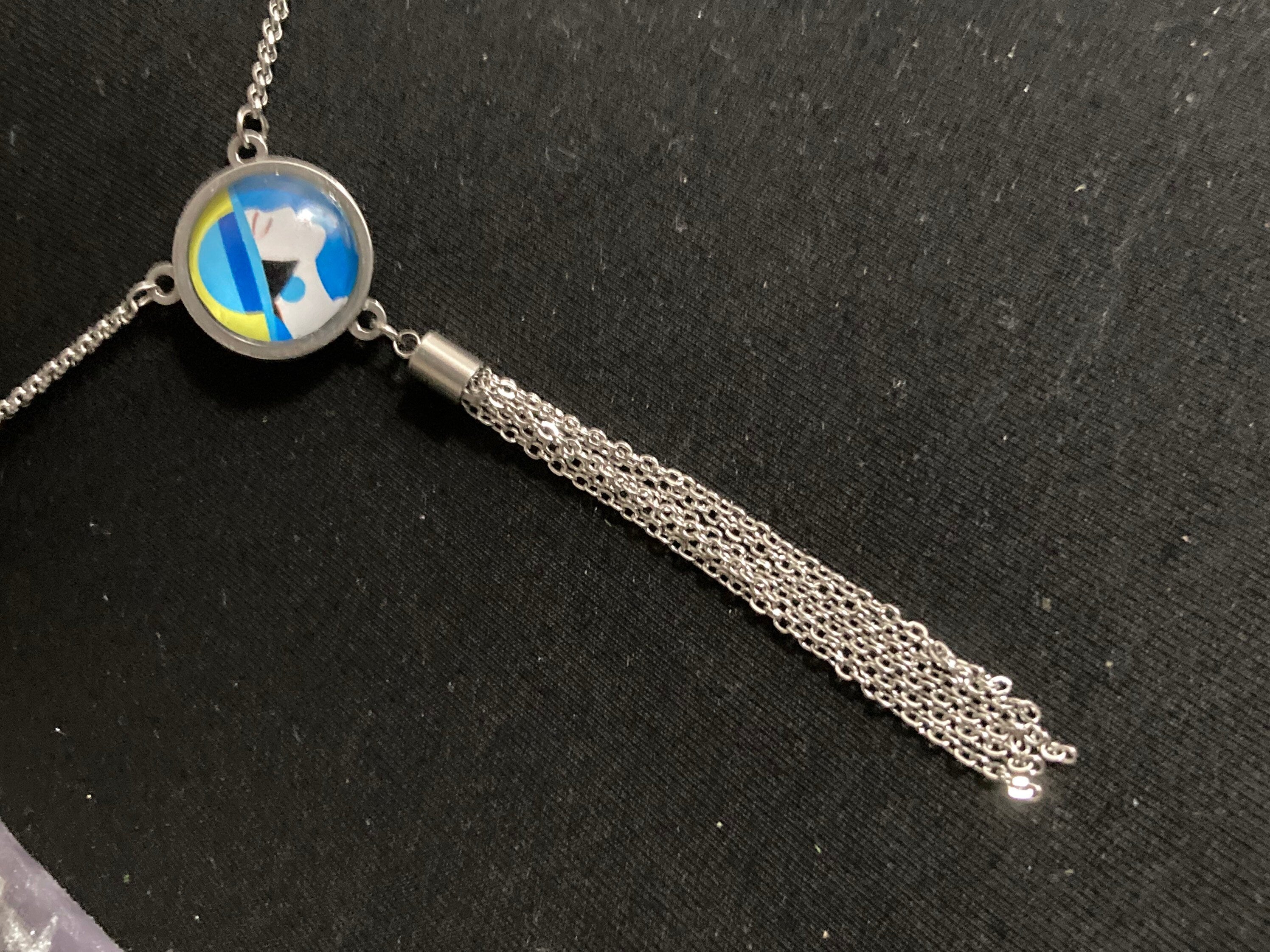 Art Deco lady silver tassel lariat necklace