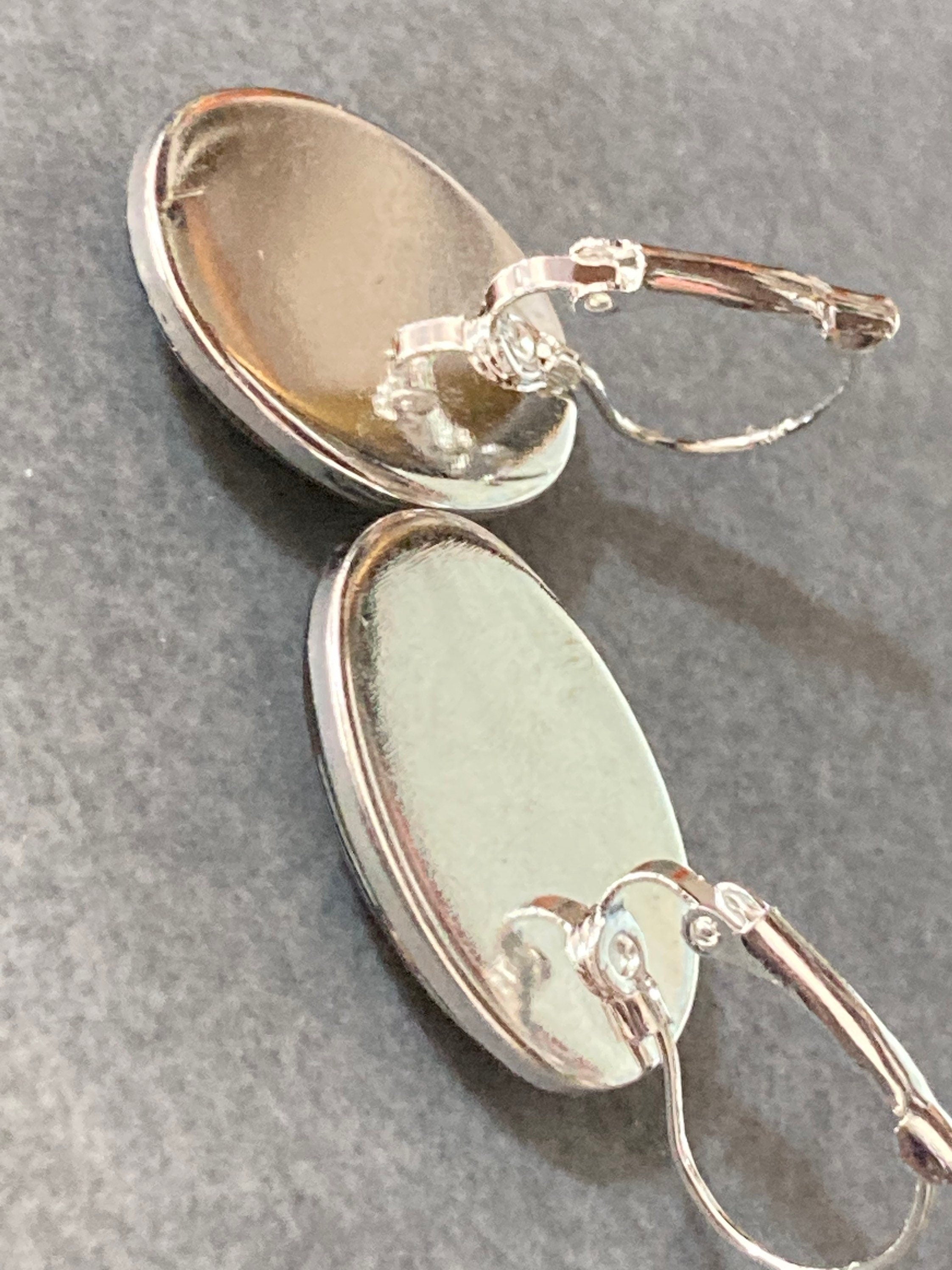 Japanese geisha girl earrings glass cabochon blue silver