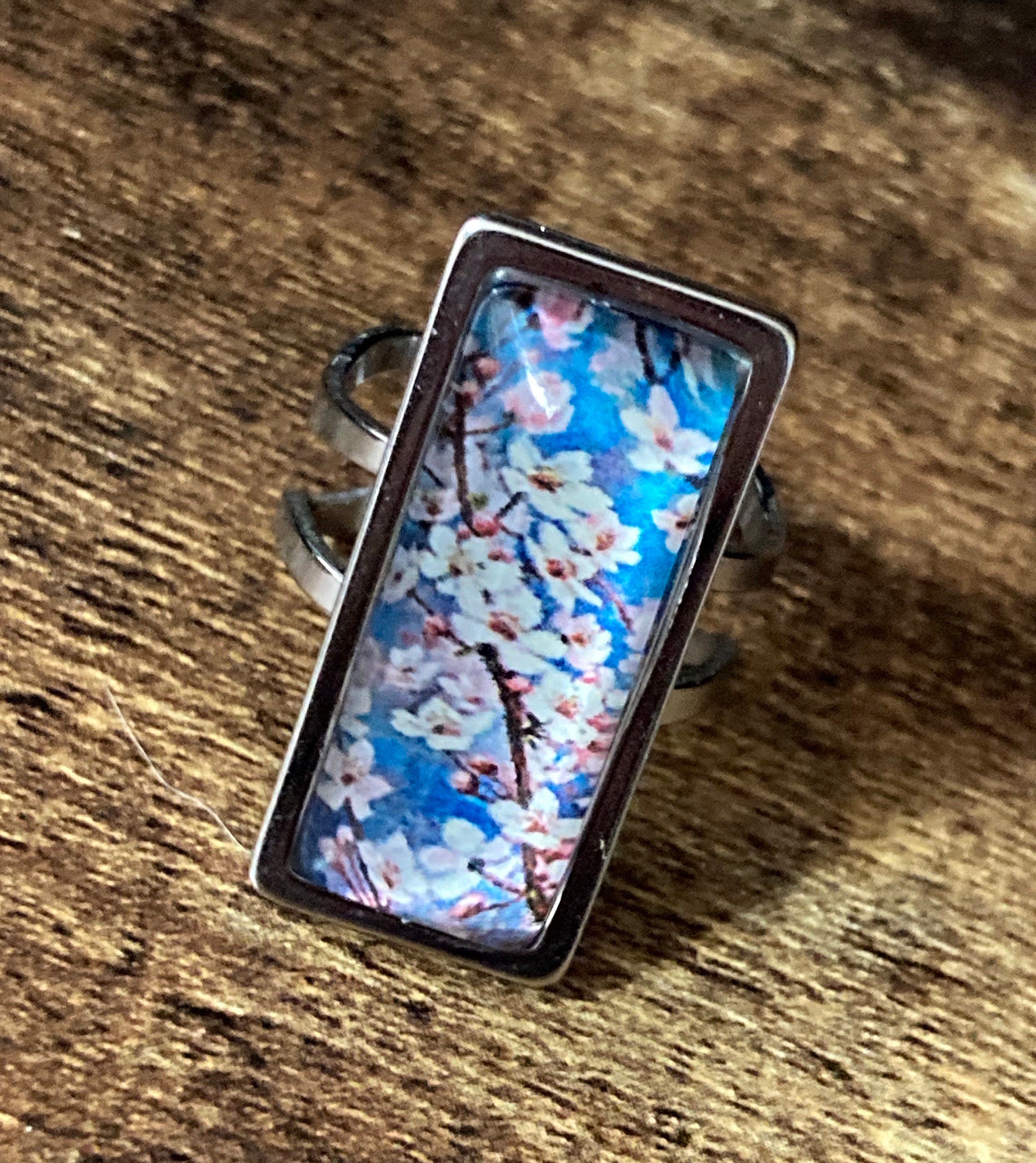 Japanese pink cherry blossom ring adjustable size N O P Q R S