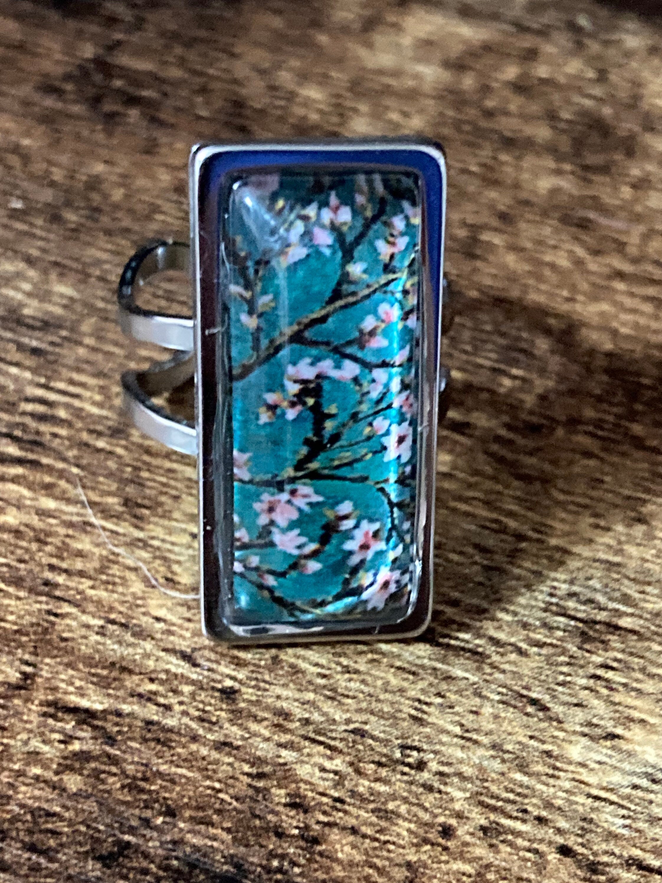 Japanese pink cherry blossom ring adjustable size N O P Q R S