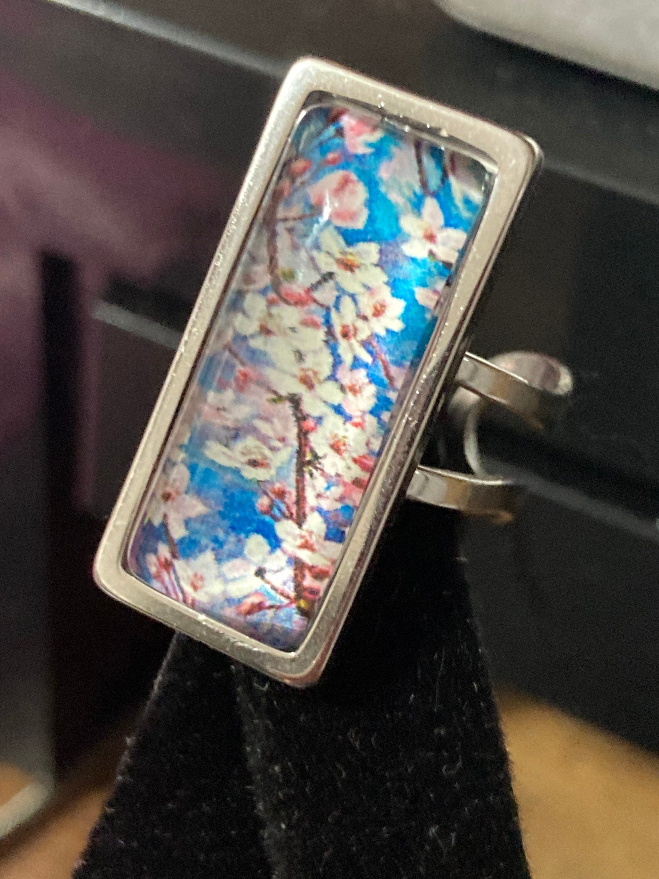 Japanese pink cherry blossom ring adjustable size N O P Q R S