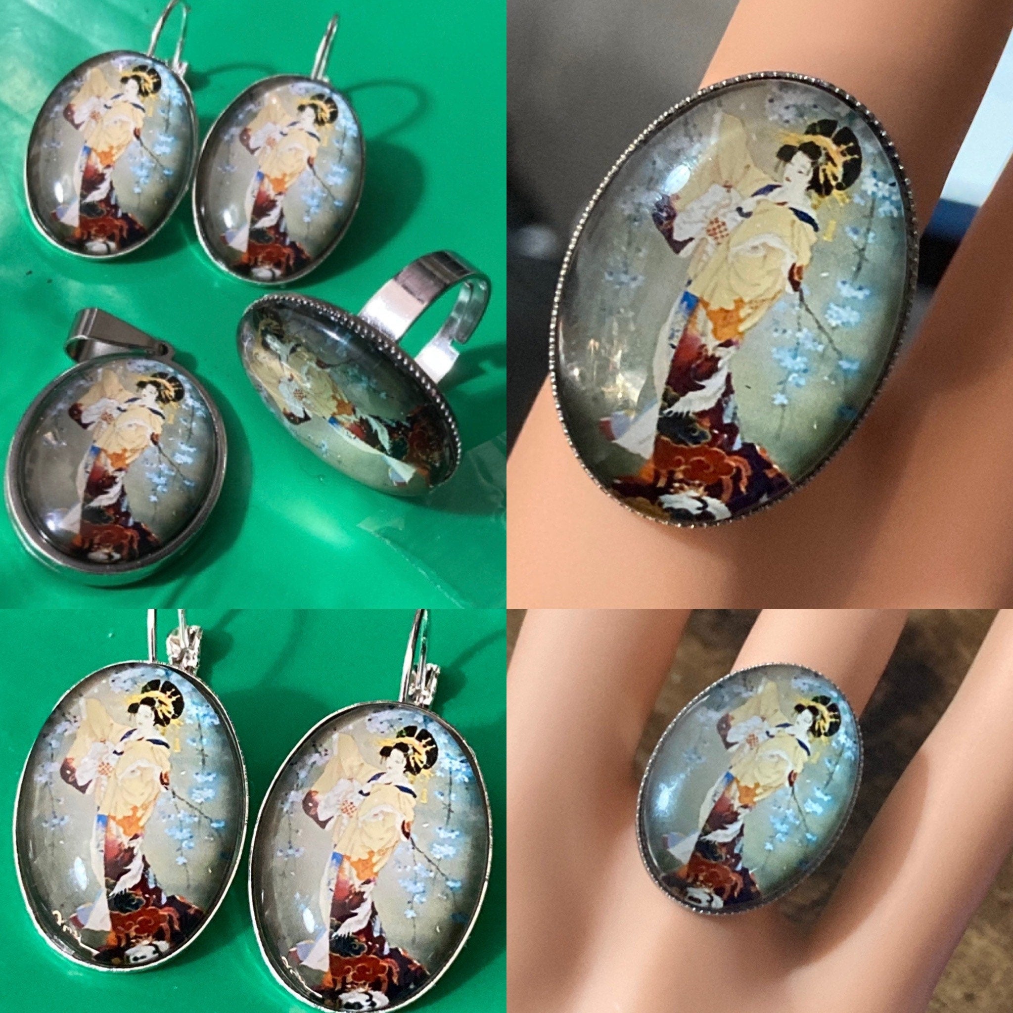 Japanese pink cherry blossom ring adjustable size N O P Q R S