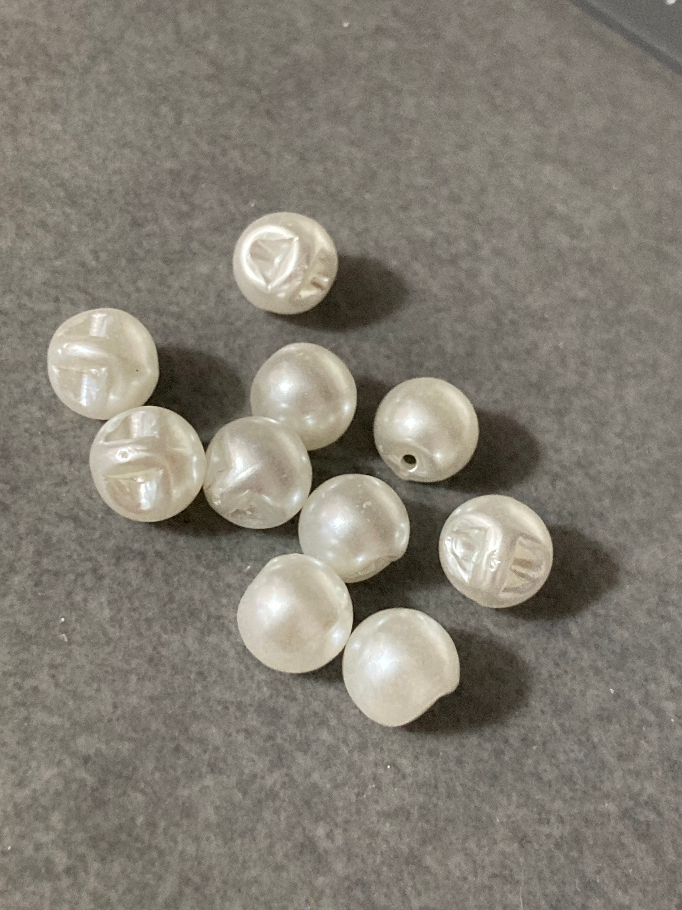 Pearl small round buttons, 10pk x 8mm plastic white ,ideal for vintage gloves