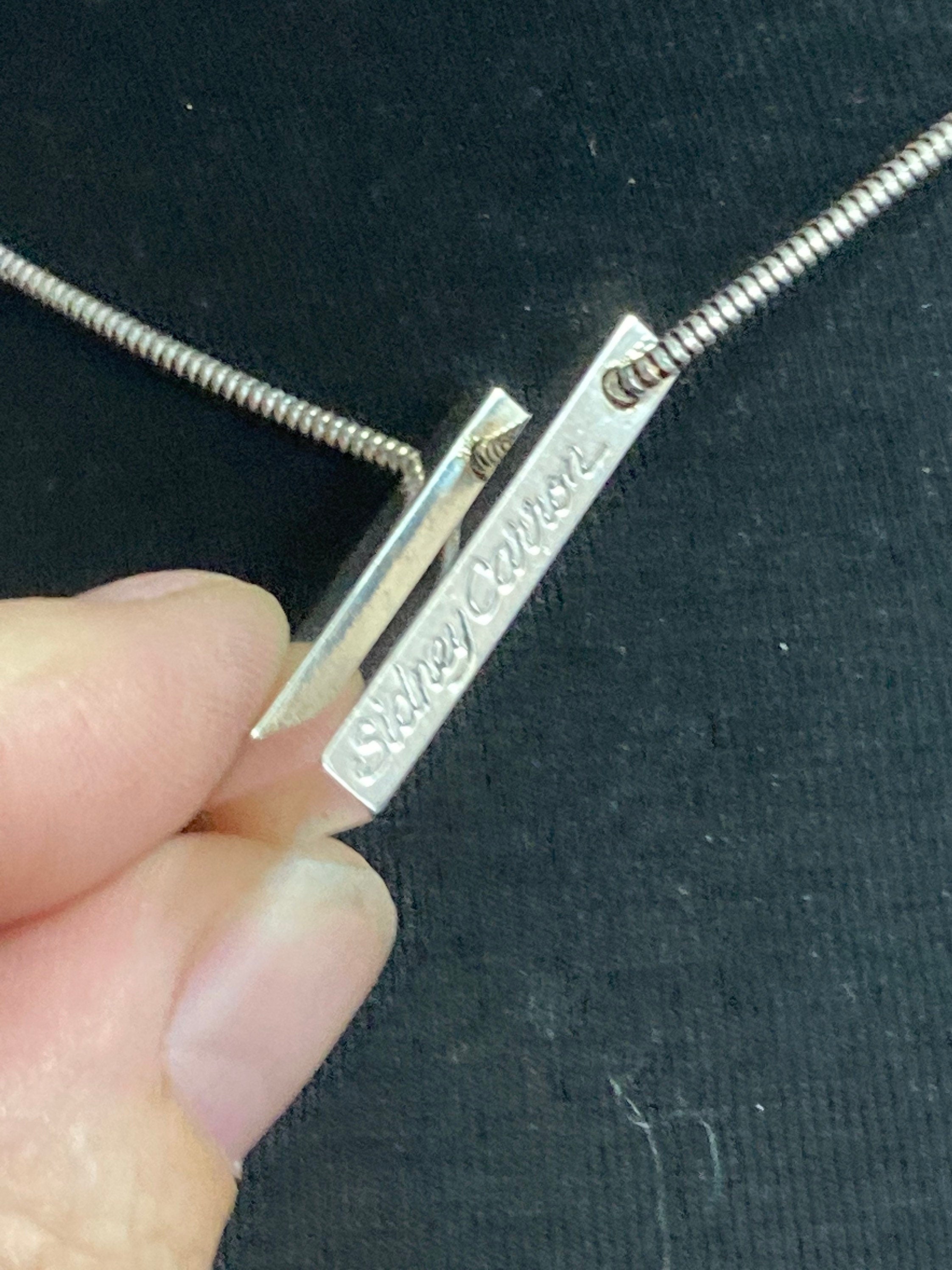 Signed SIDNEY CARRON Paris silver tone pendant and chain French designer minimalist