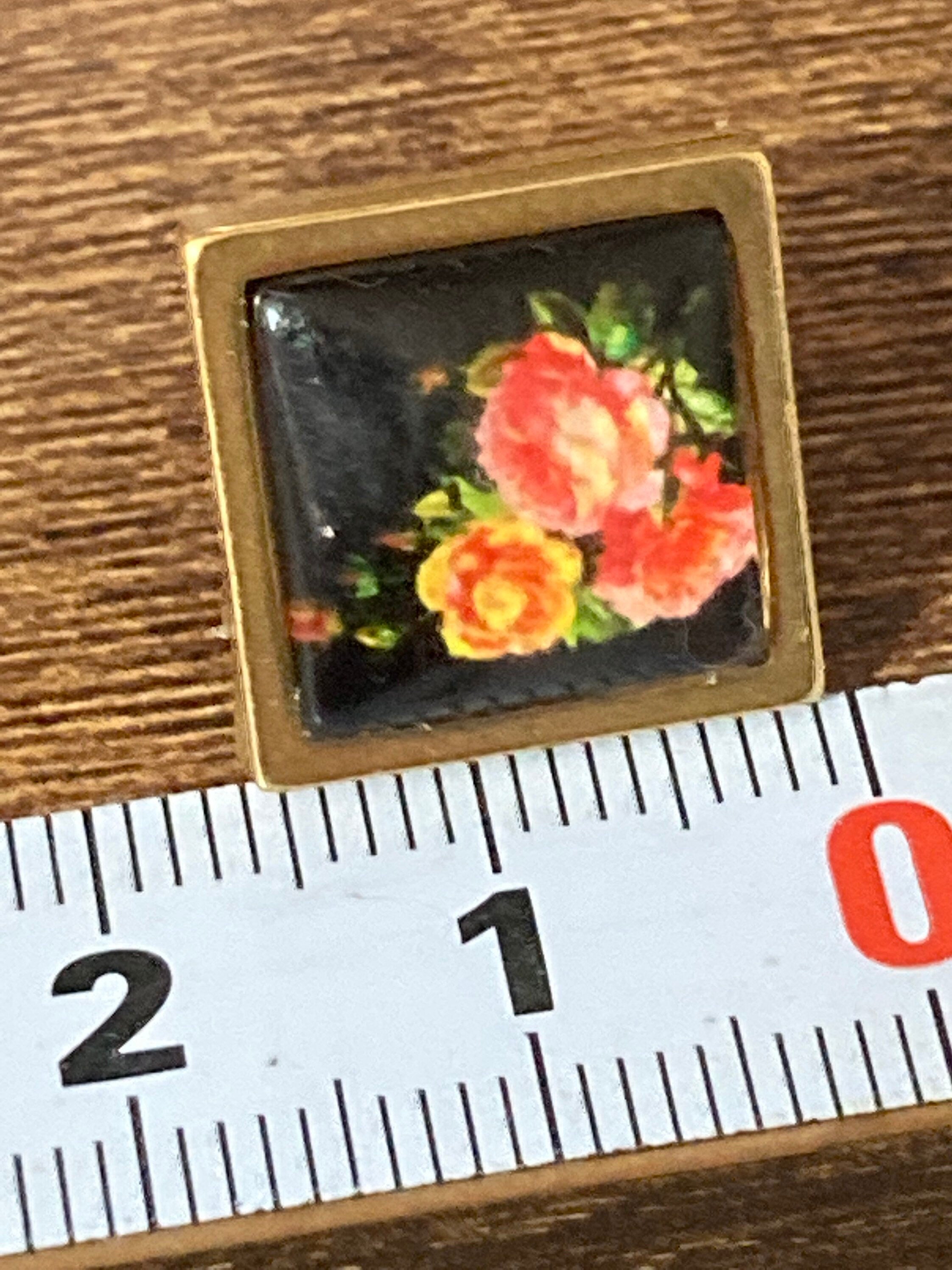 Handmade Garden Rose Ring: Floral Glass Cabochon, Gold Tone Adjustable Dress Ring