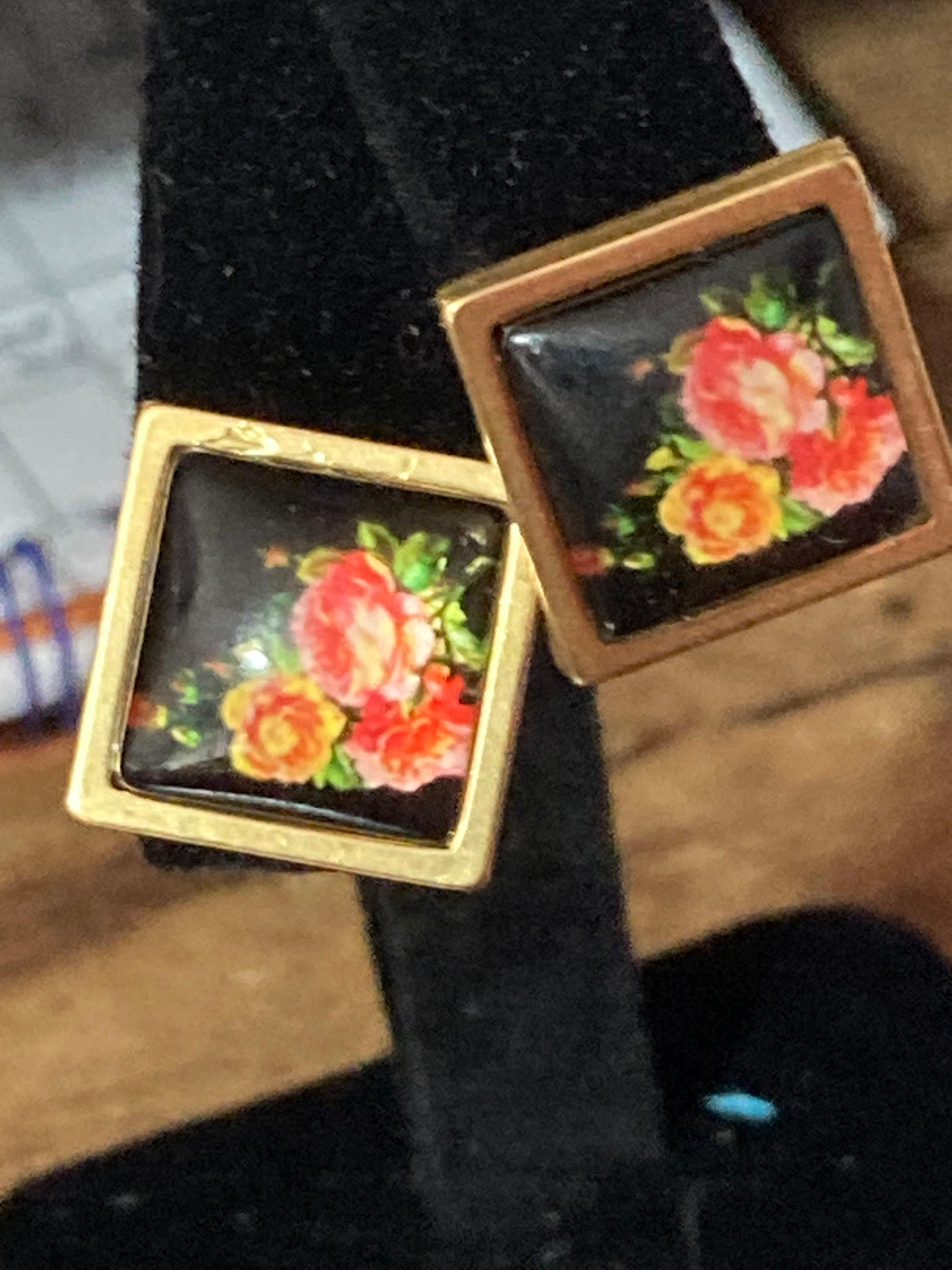 Handmade Floral Stud Earrings: Garden Roses, Gold Tone, 14mm