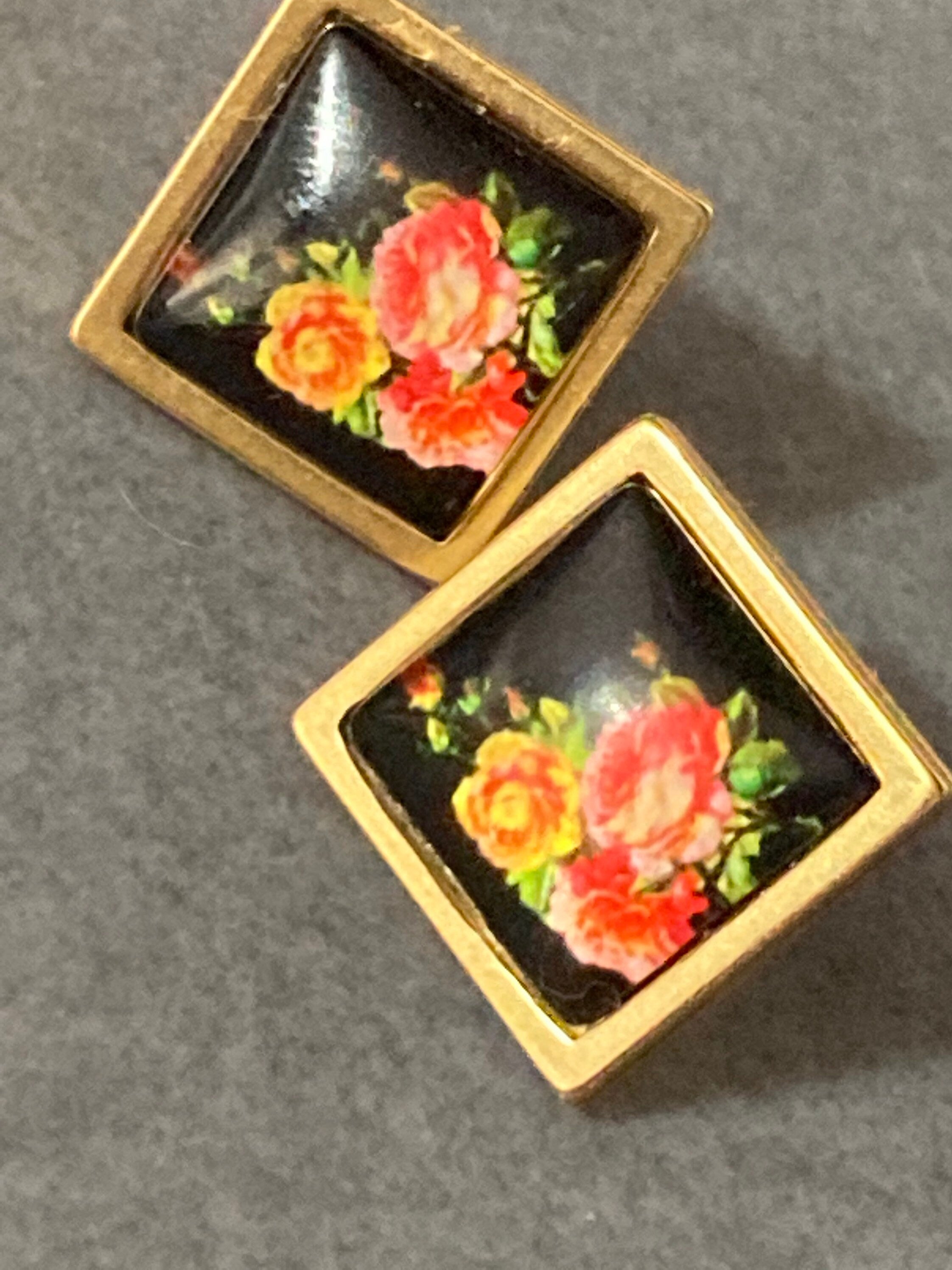 Handmade Floral Stud Earrings: Garden Roses, Gold Tone, 14mm