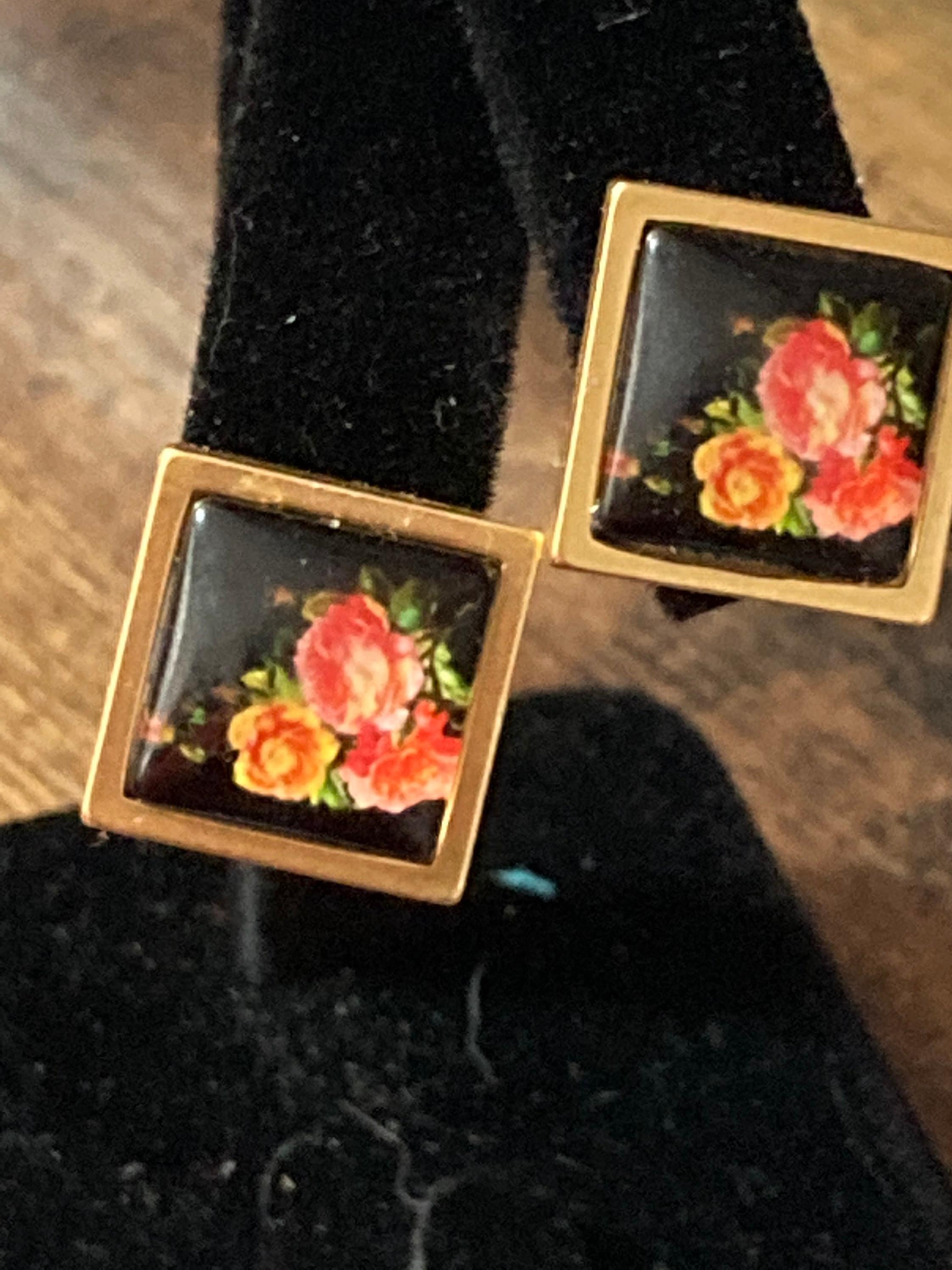Handmade Floral Stud Earrings: Garden Roses, Gold Tone, 14mm