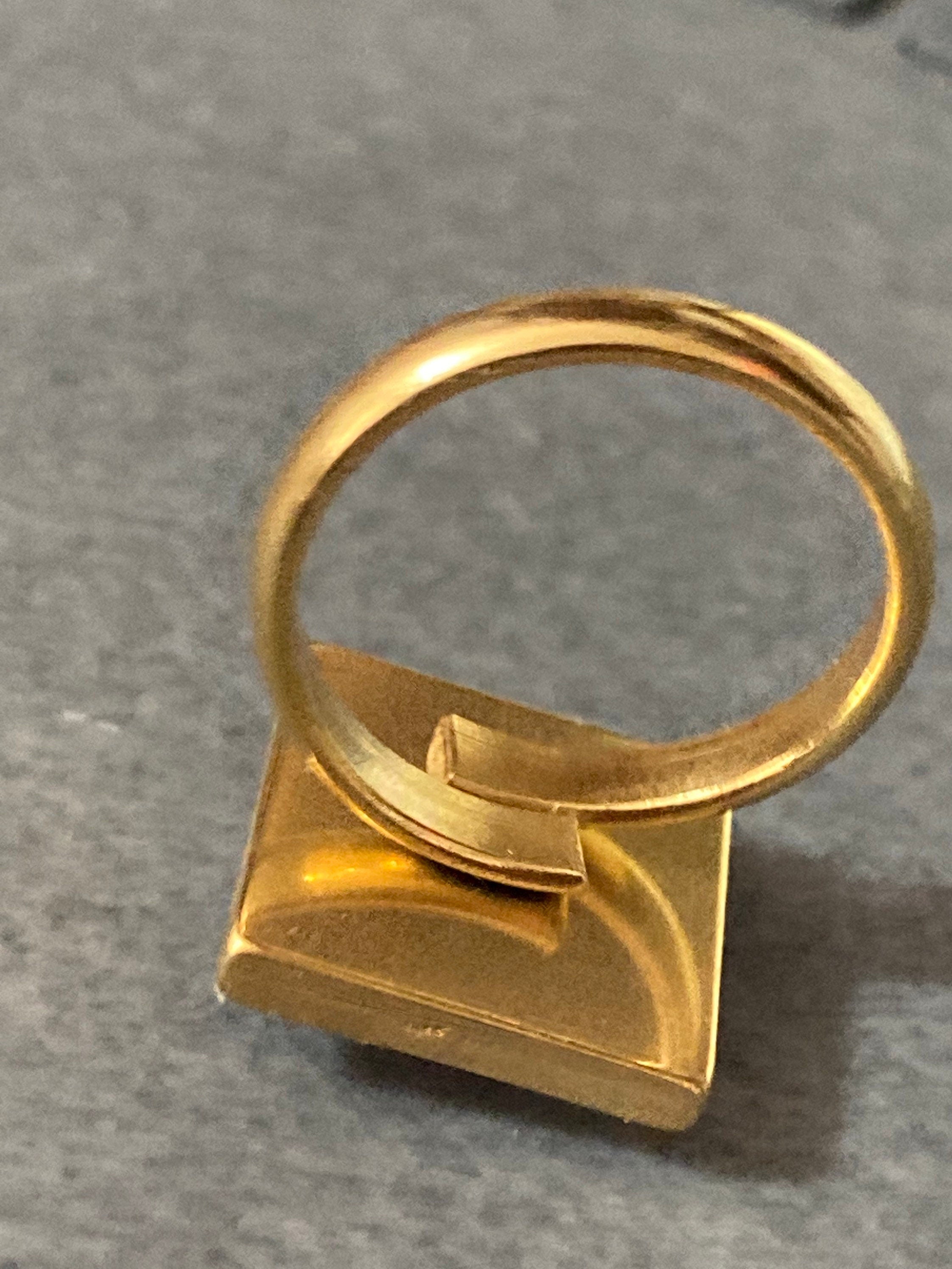 Handmade Pink Marble Dress Ring: Gold Tone Adjustable Square Cabochon