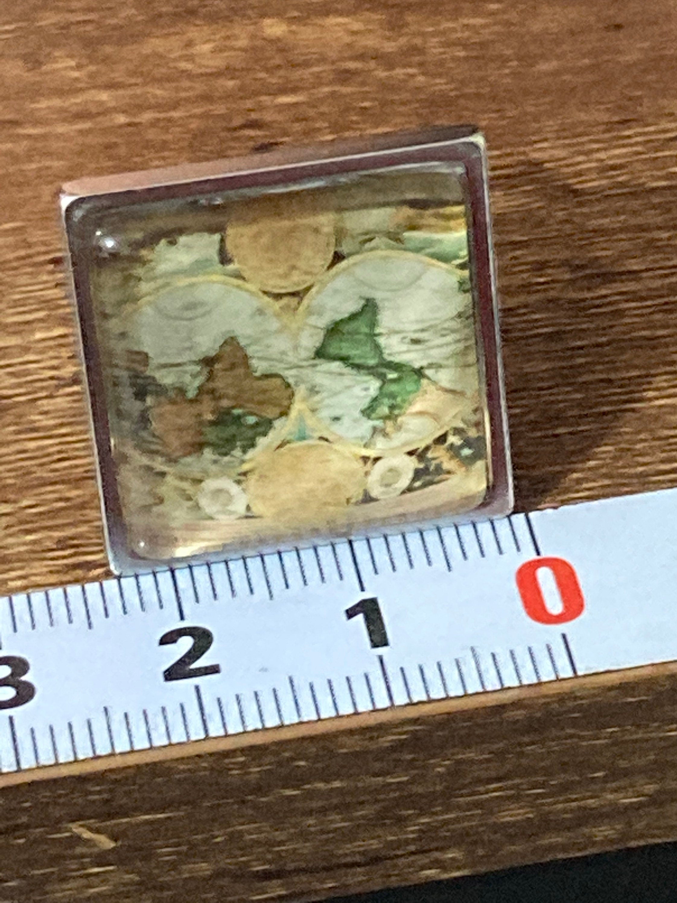Old world map oversized ring silver tone 2cm square glass cabochon adjustable size