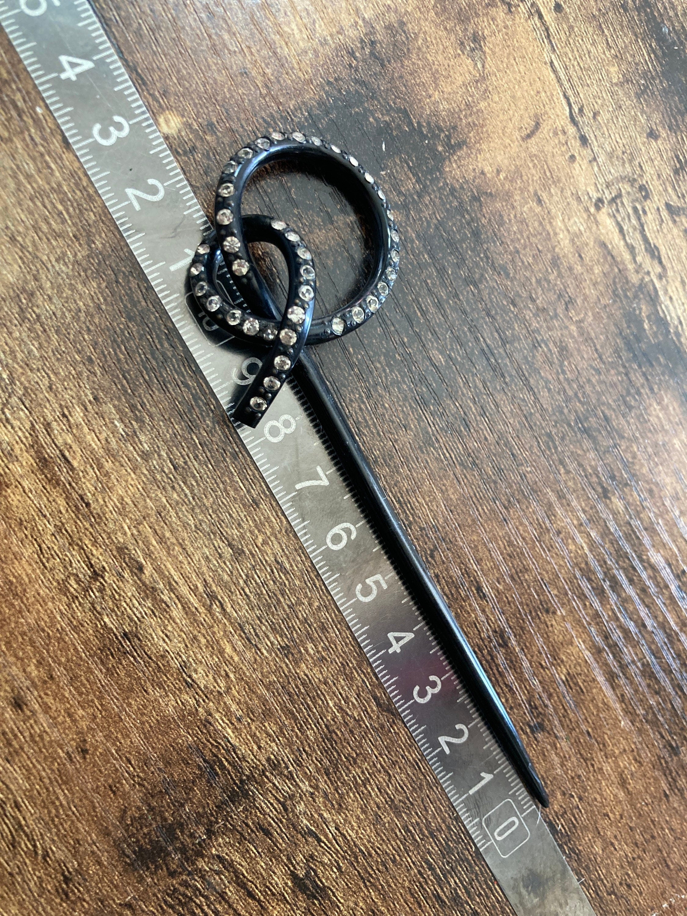 Art Deco Rhinestone Hat Pin: Black Bakelite Diamante Paste
