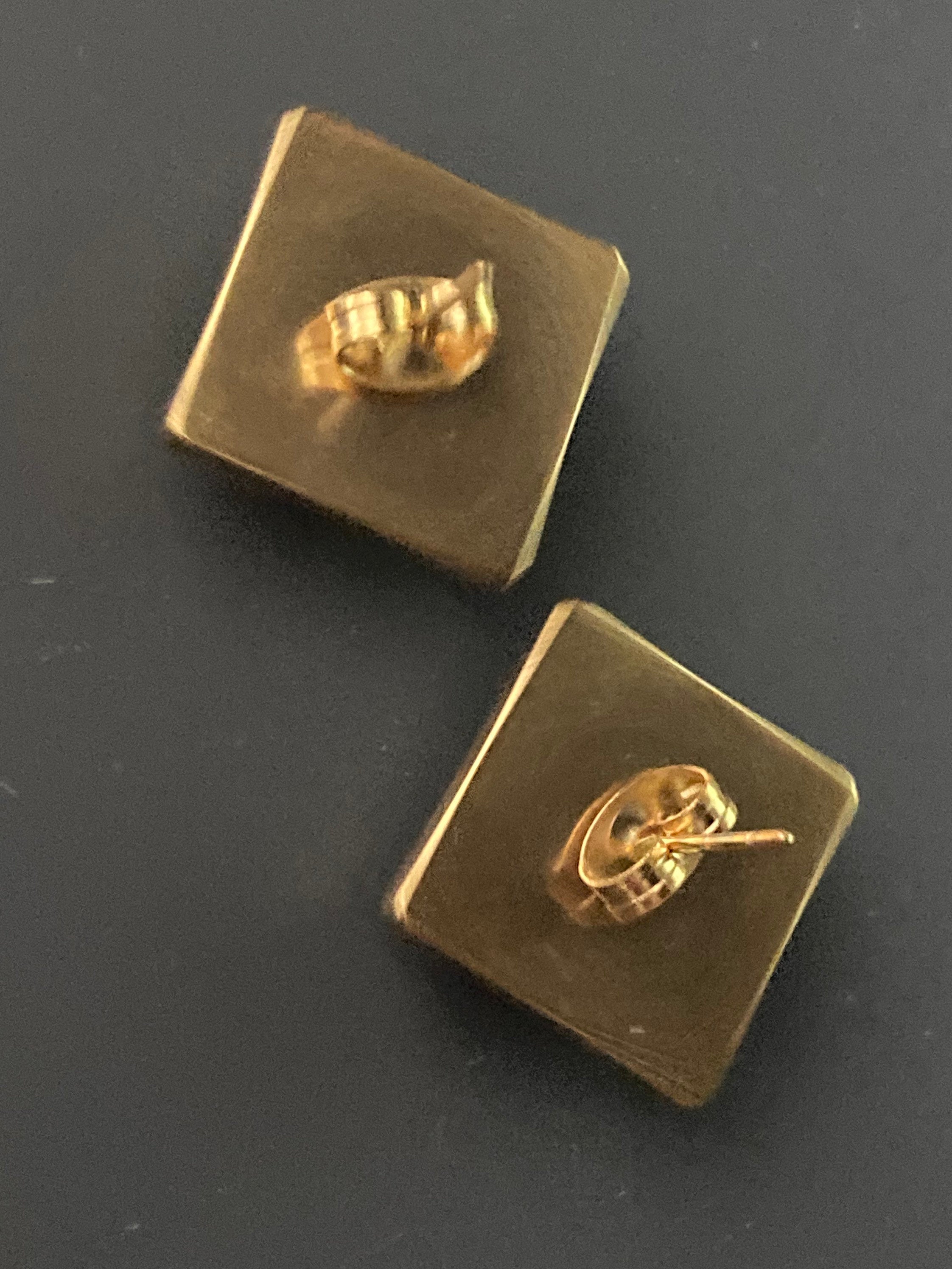 William Morris print floral tile stud earrings Handmade gold tone square glass tile