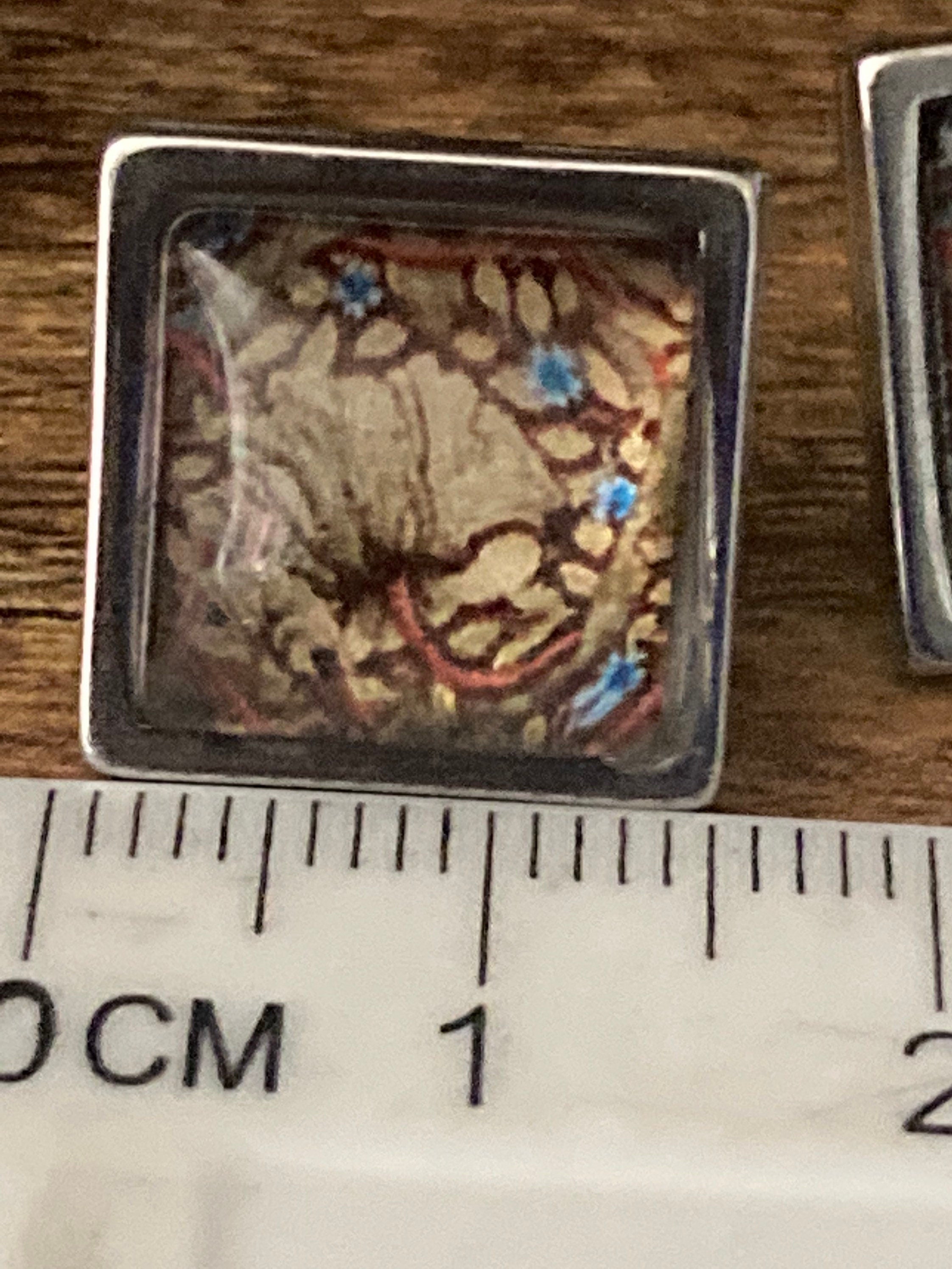 William Morris print glass stud earrings handmade stainless steel 1.5cm square