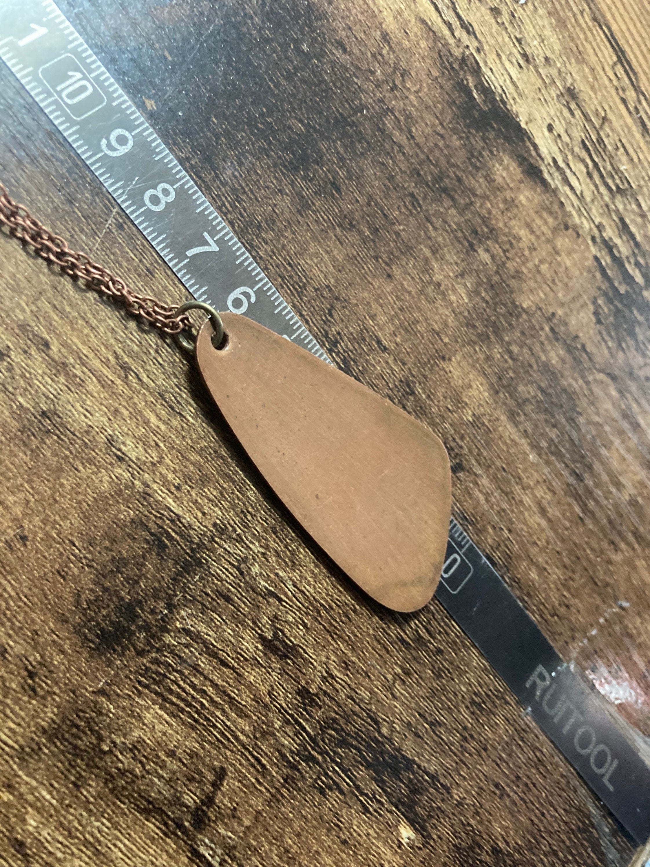 1970s Red Enamel Pendant Necklace: Copper Tone Chain