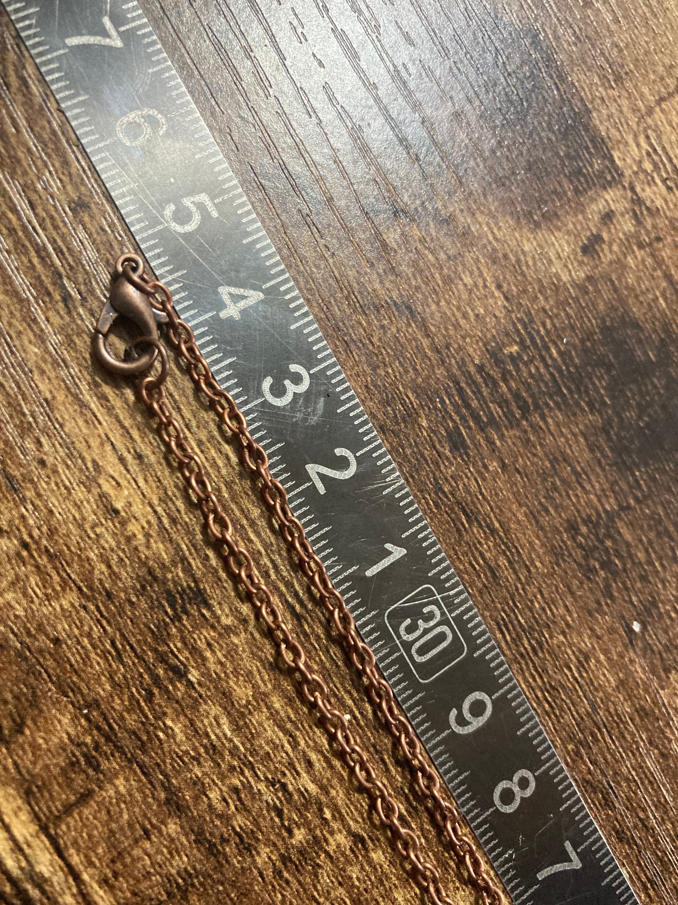 1970s Red Enamel Pendant Necklace: Copper Tone Chain