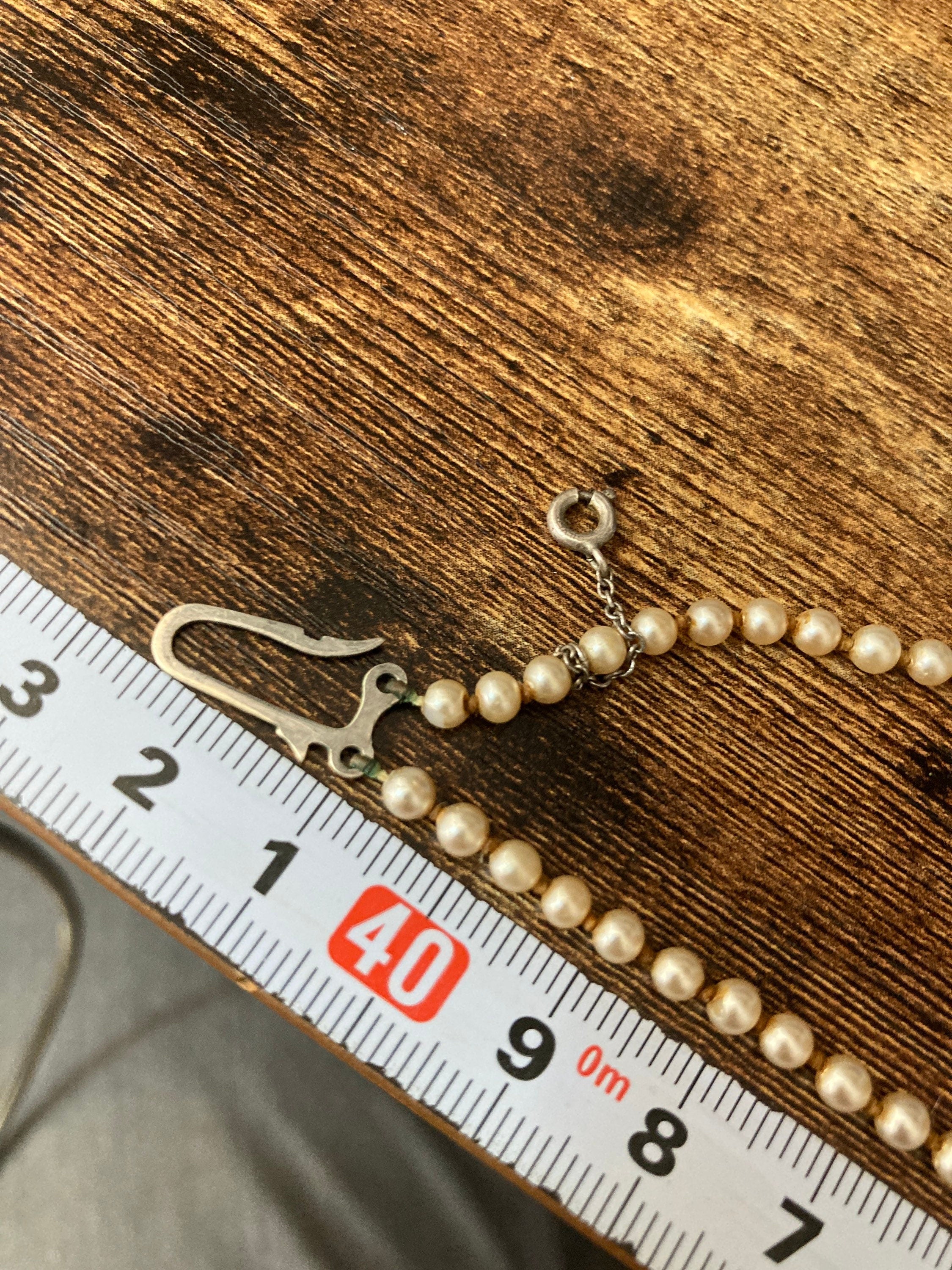 vintage 2 row cream glass pearl necklace 925 sterling silver clasp 41cm