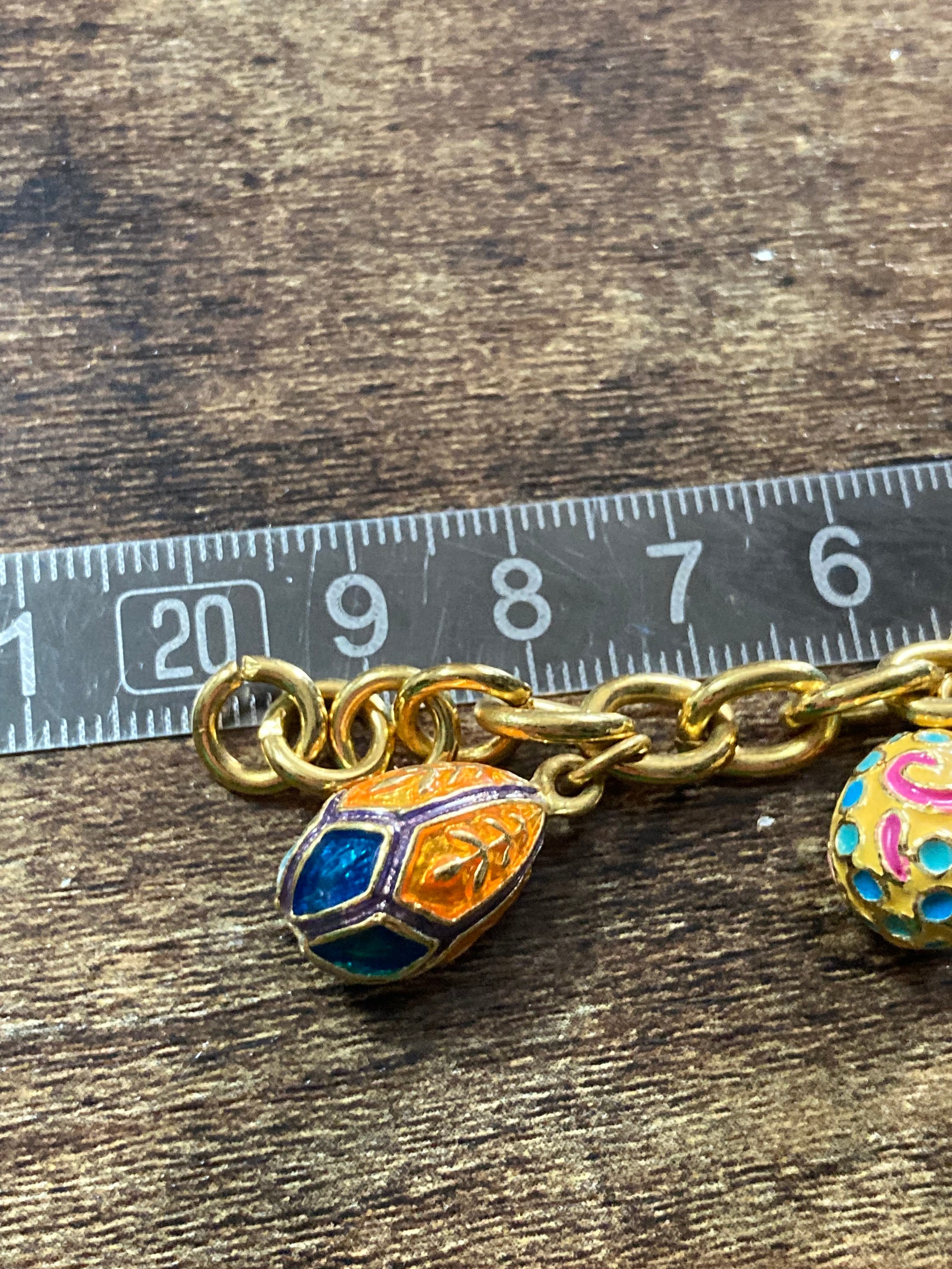 Signed Joan rivers faberge style enamelled jewelled egg charm watch bracelet 20cm