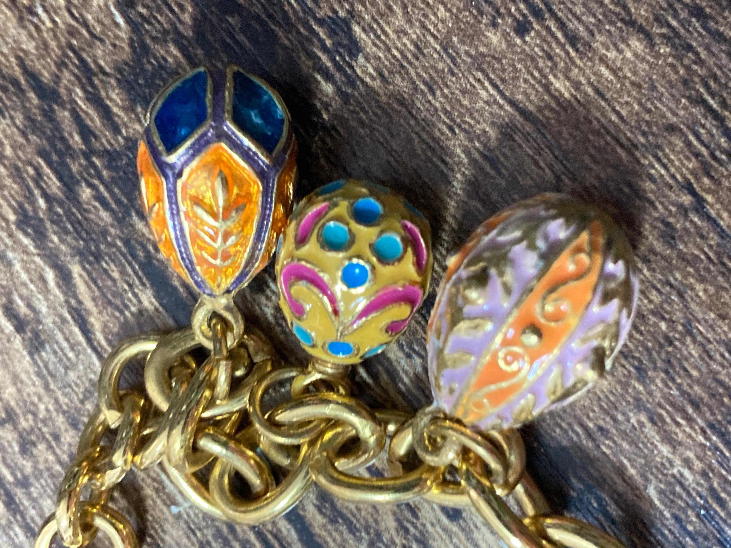 Signed Joan rivers faberge style enamelled jewelled egg charm watch bracelet 20cm
