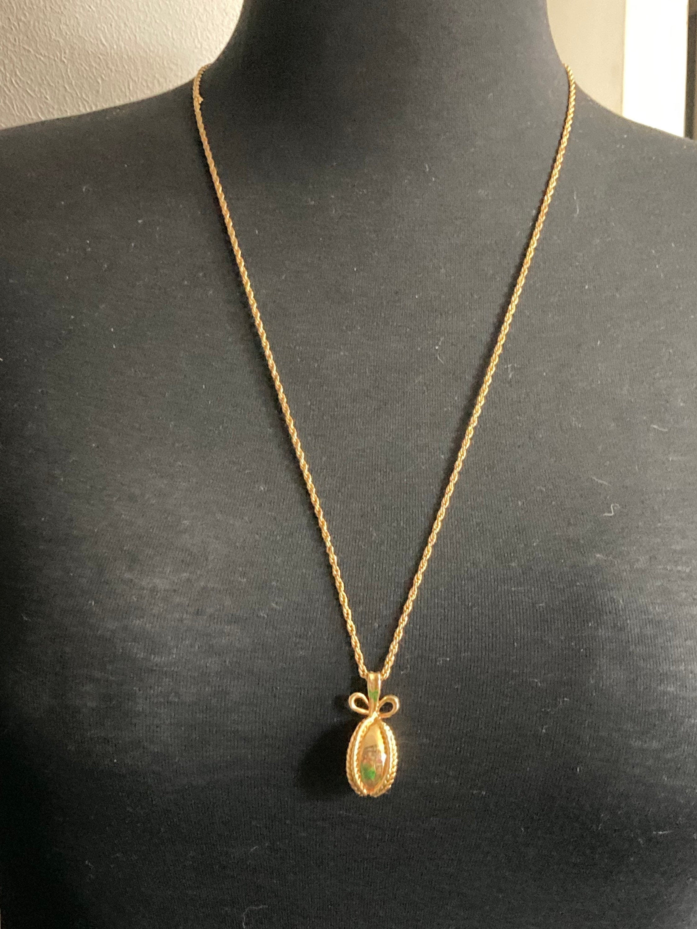 Joan Rivers Gold Faberge inspired bow egg pendant necklace on 75cm rope chain