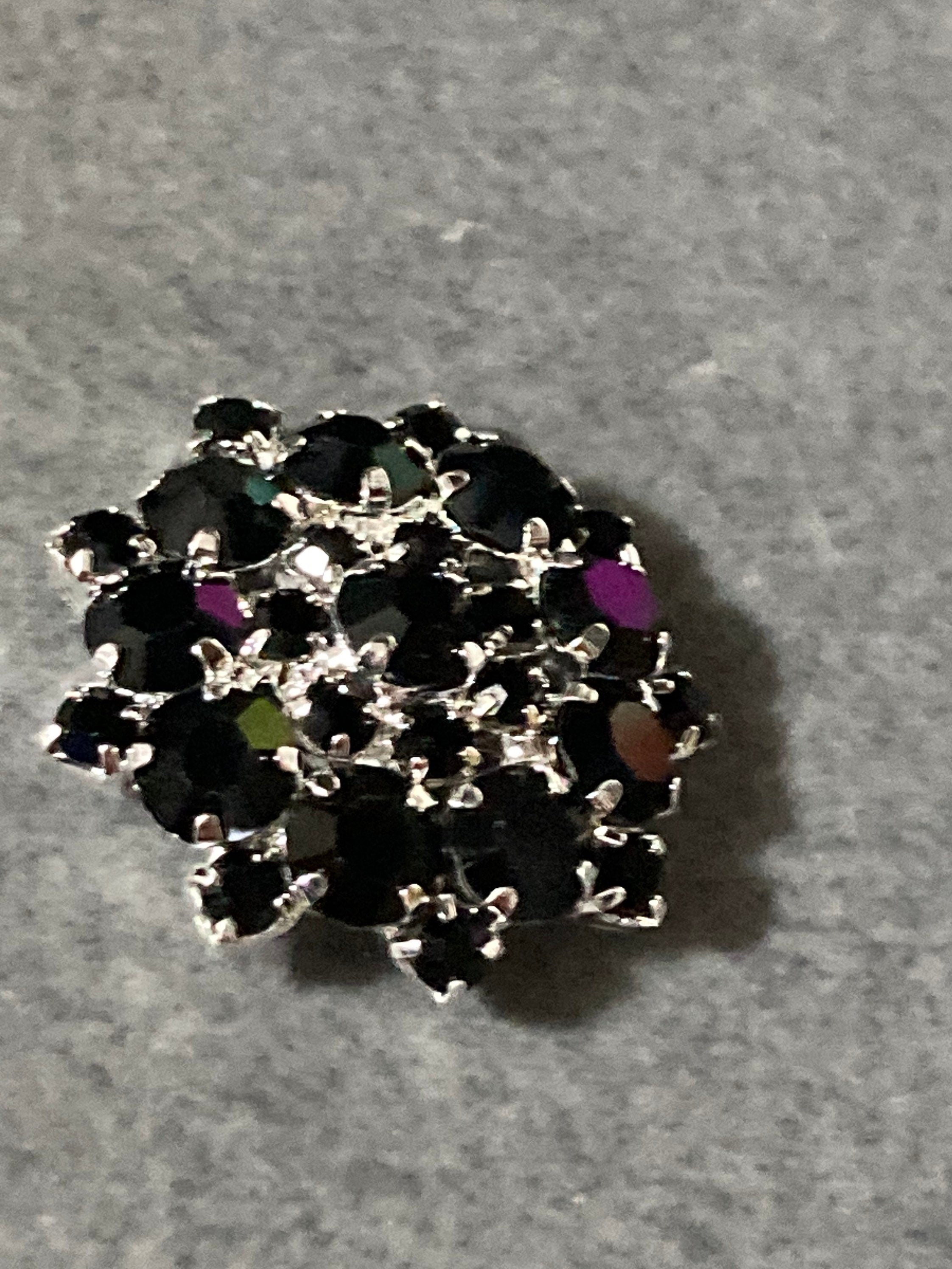 22mm black glass crystal paste buttons, silver tone metal shank Pack of 5