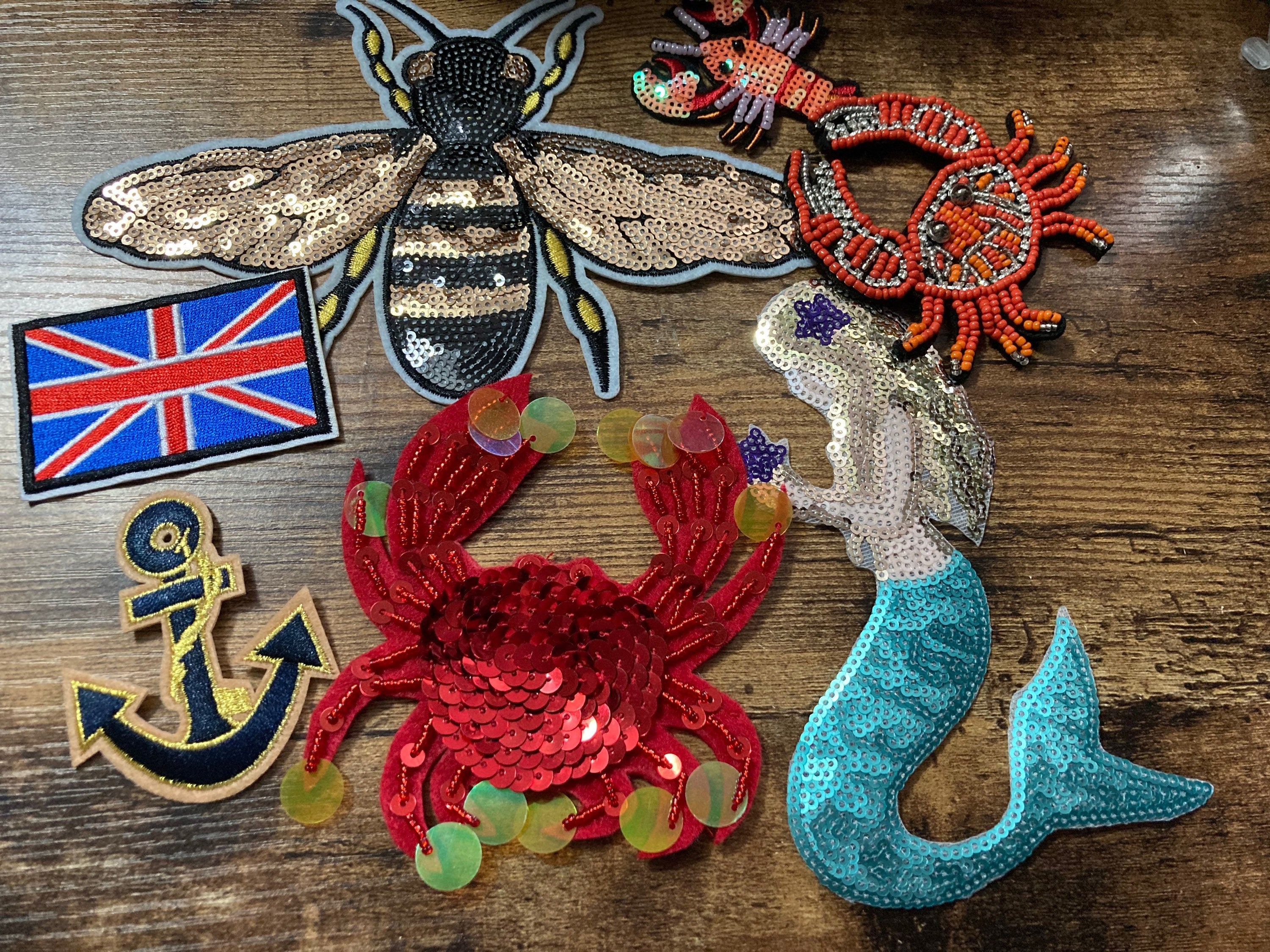 Large Iron On Mermaid Patch: Turquoise Blue & Gold Appliqué (8cm x 15cm)