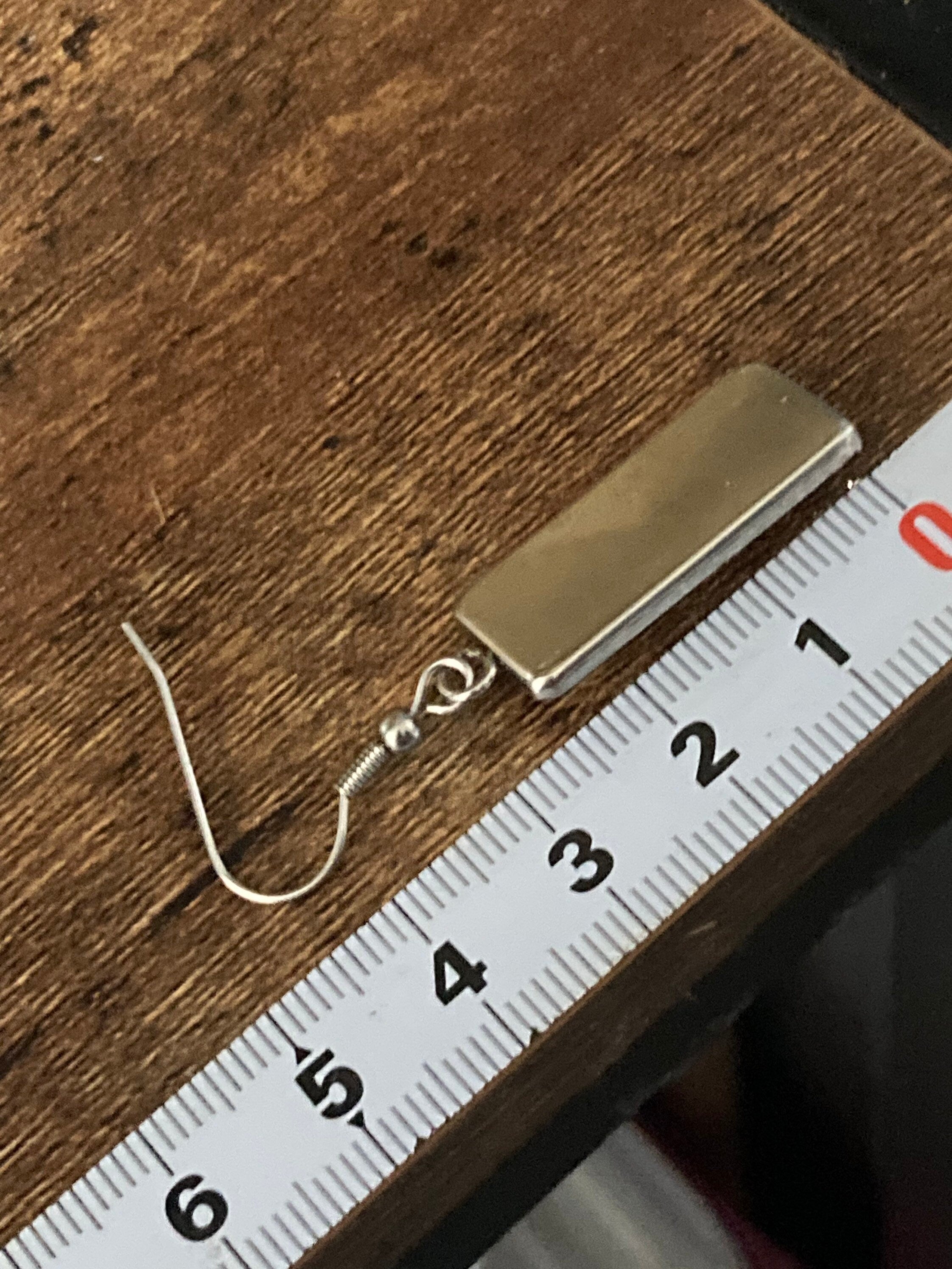 Stainless steel 4.5cm rectangular Japanese cherry blossom blue glass cabochon drop earrings