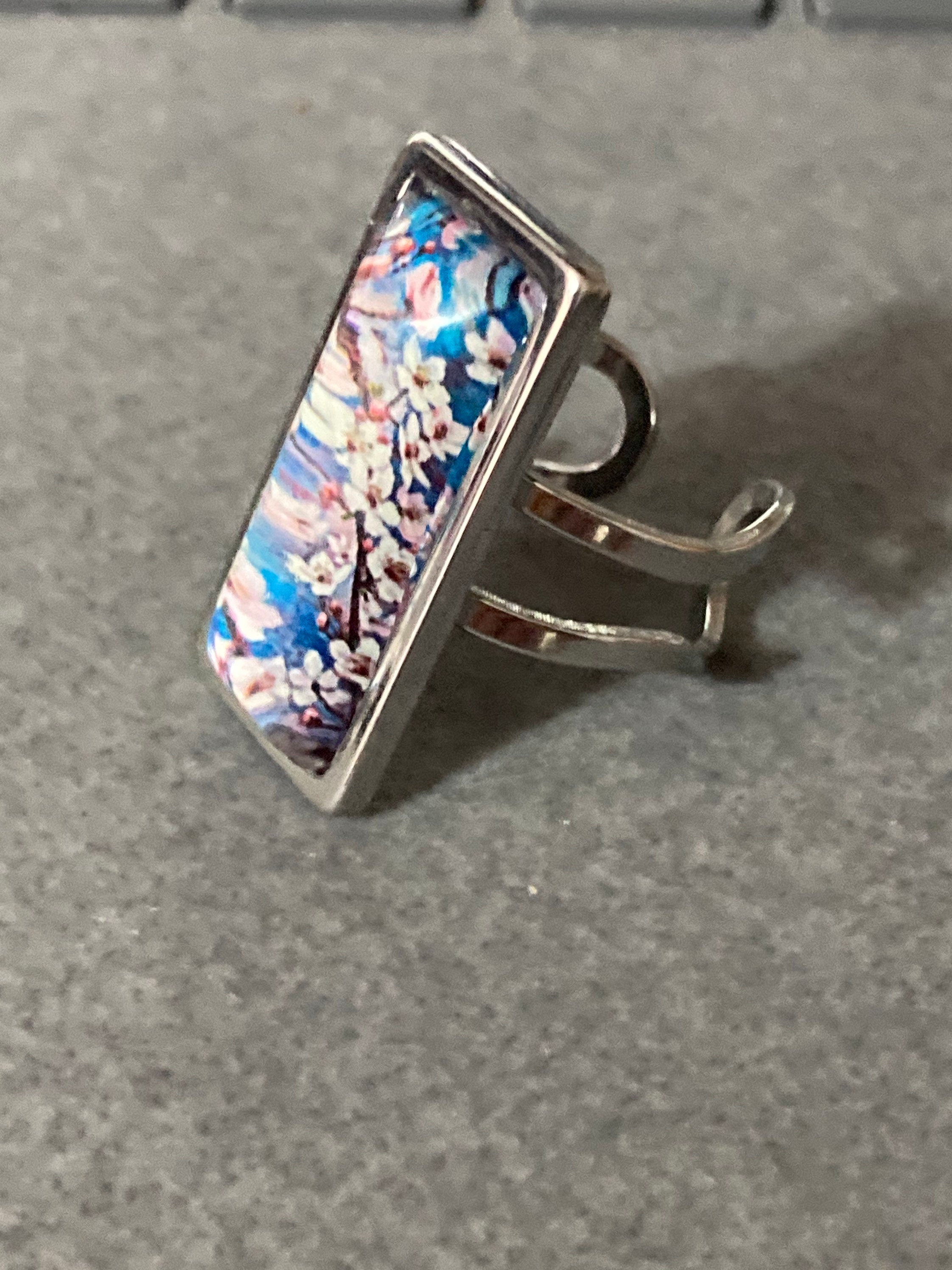 Japanese pink cherry blossom ring adjustable size N O P Q R S