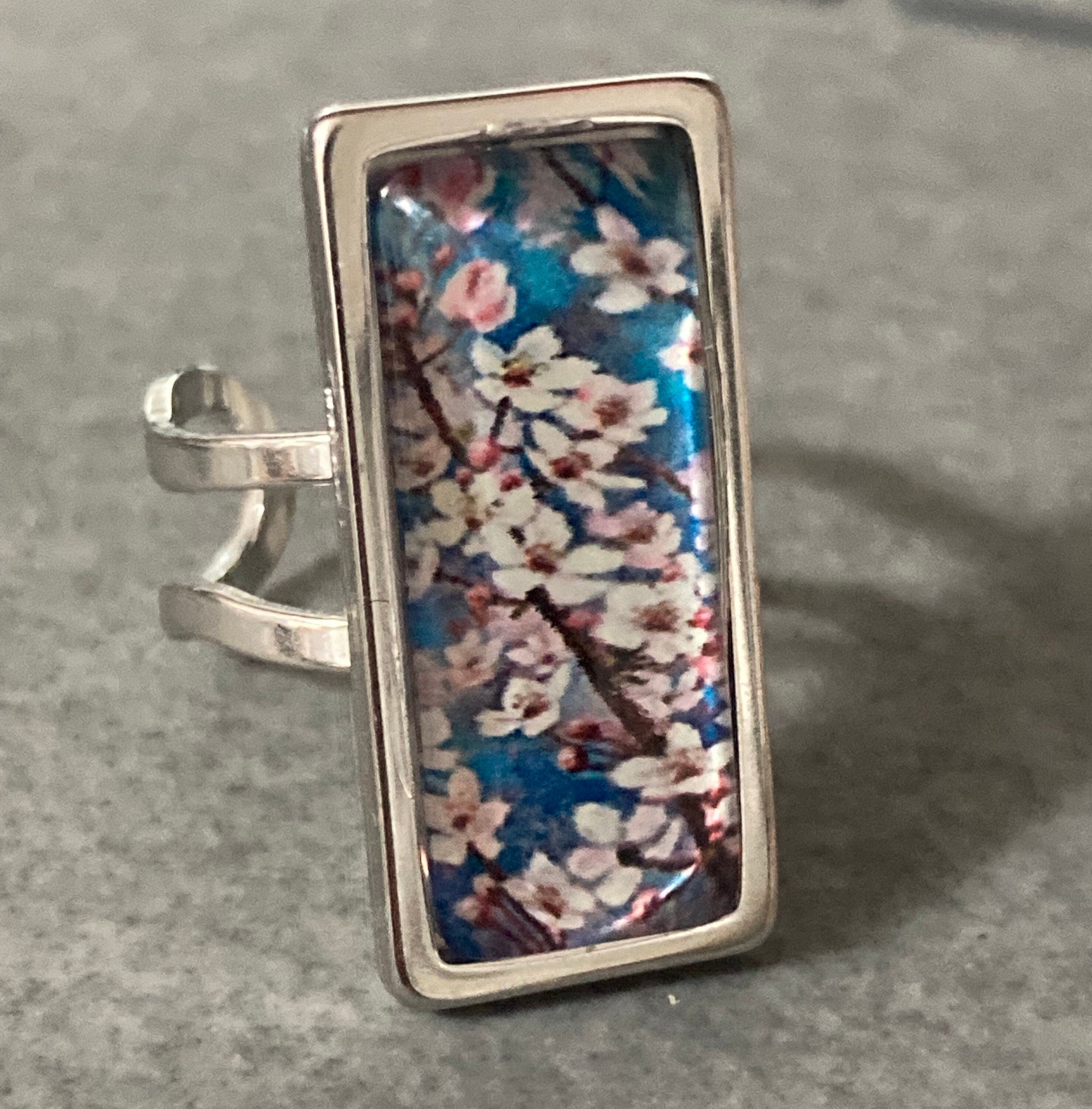 Japanese pink cherry blossom ring adjustable size N O P Q R S