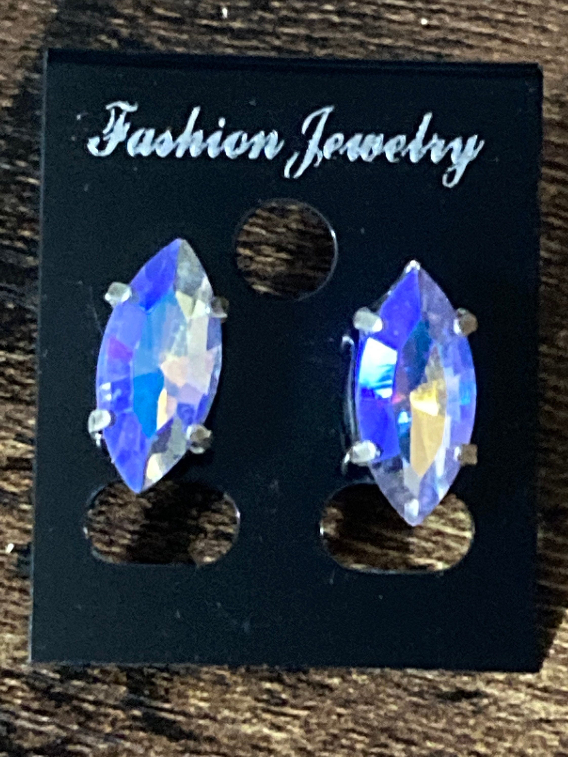 AB Aurora borealis blue purple topaz glass crystal earrings pierced