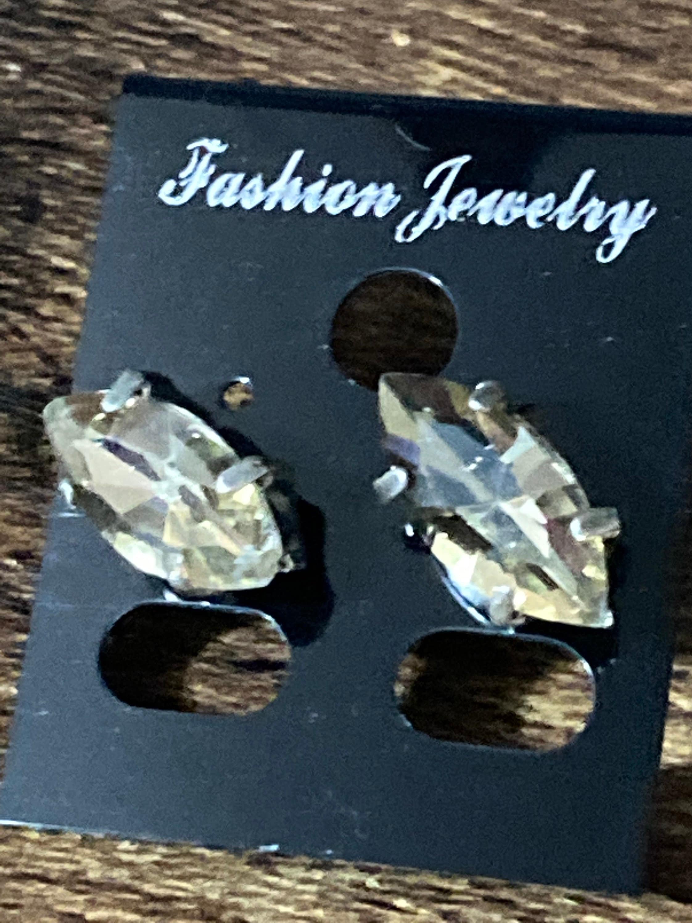 Citrine Topaz glass diamanté navette crystal earrings pierced 15mm