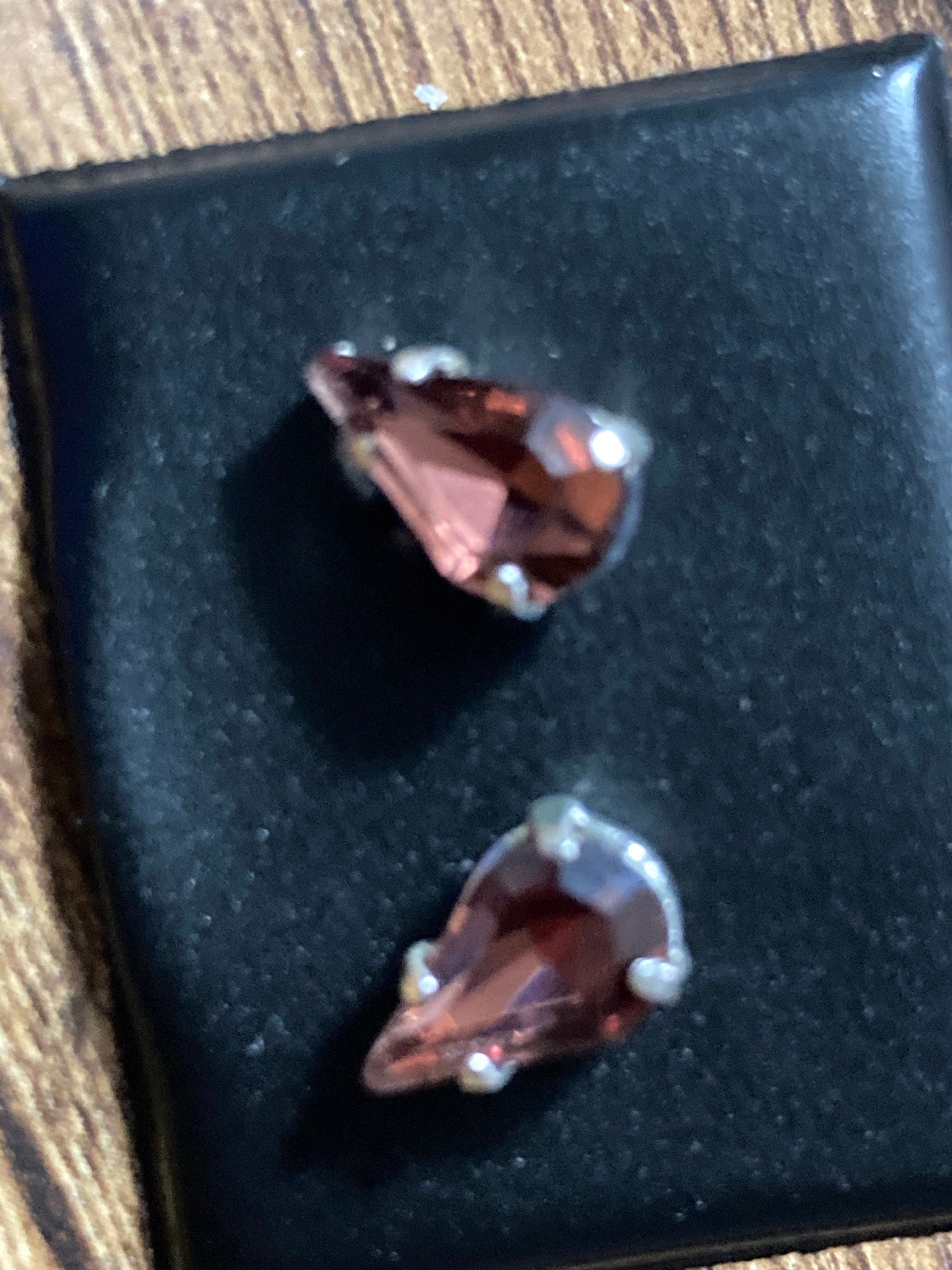 Amethyst purple glass rhinestone teardrop earrings pierced 15mm