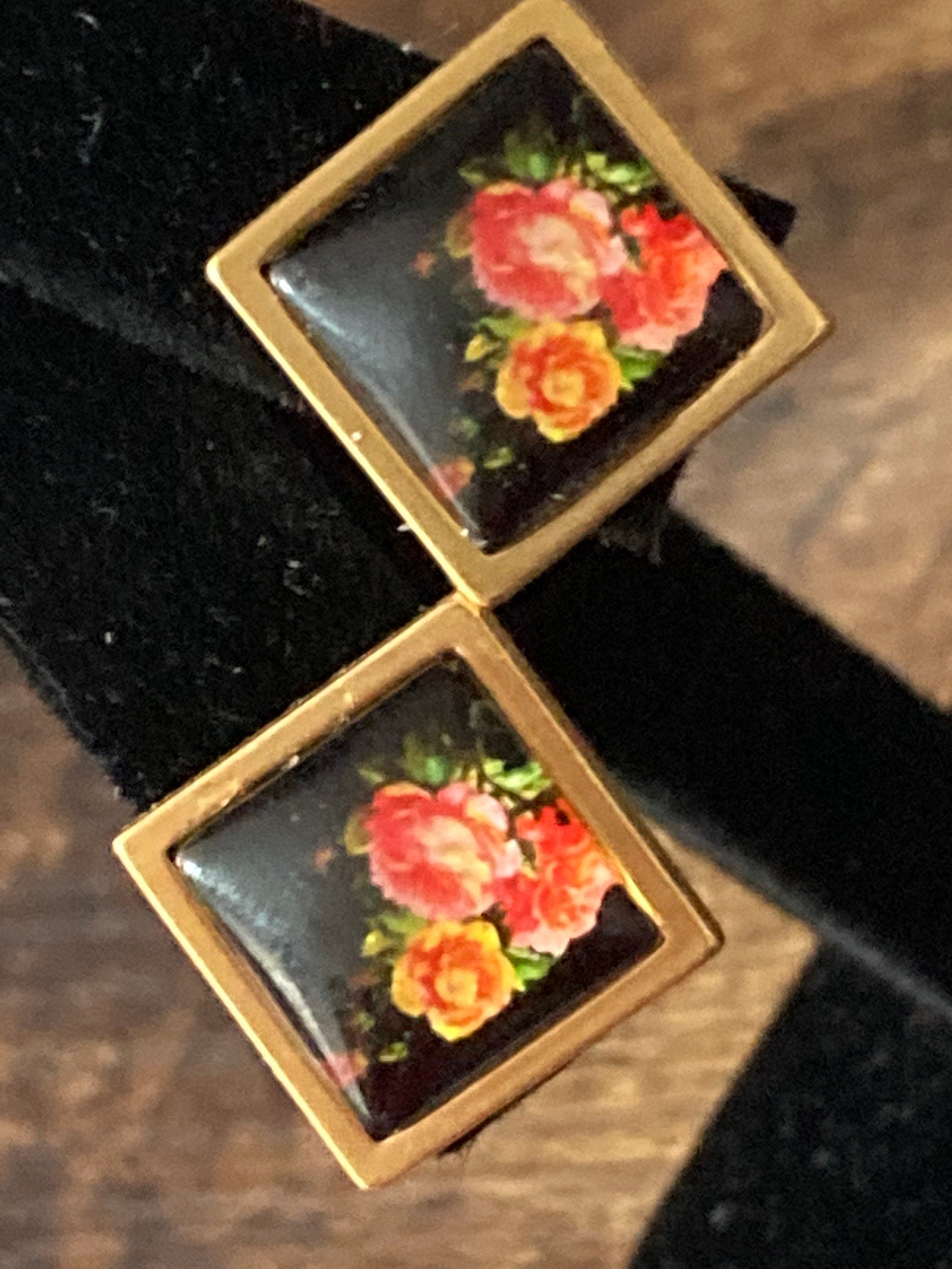 Handmade Floral Stud Earrings: Garden Roses, Gold Tone, 14mm