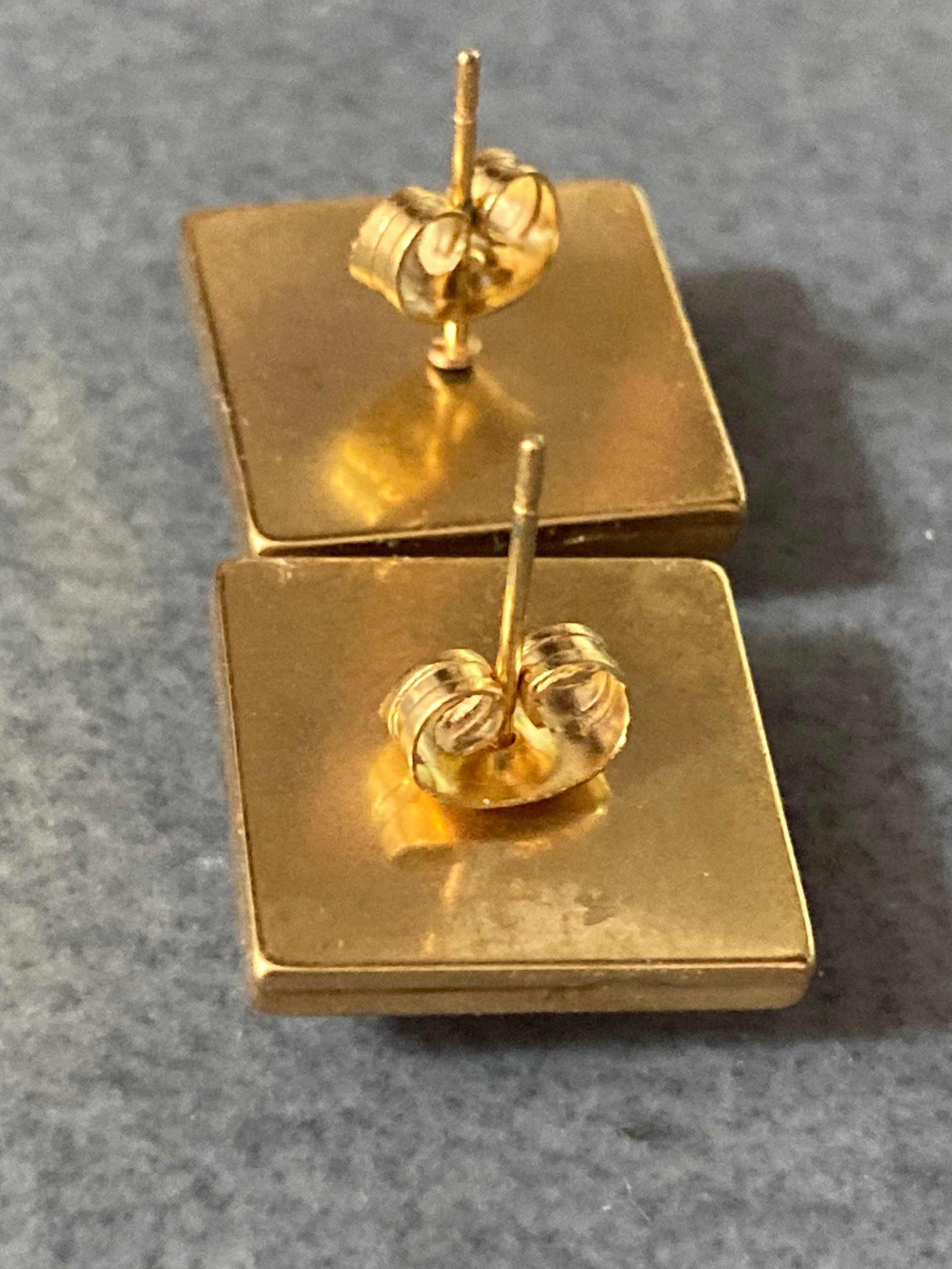 Pink and gold marble stud earrings gold tone 14mm square glass cabochon