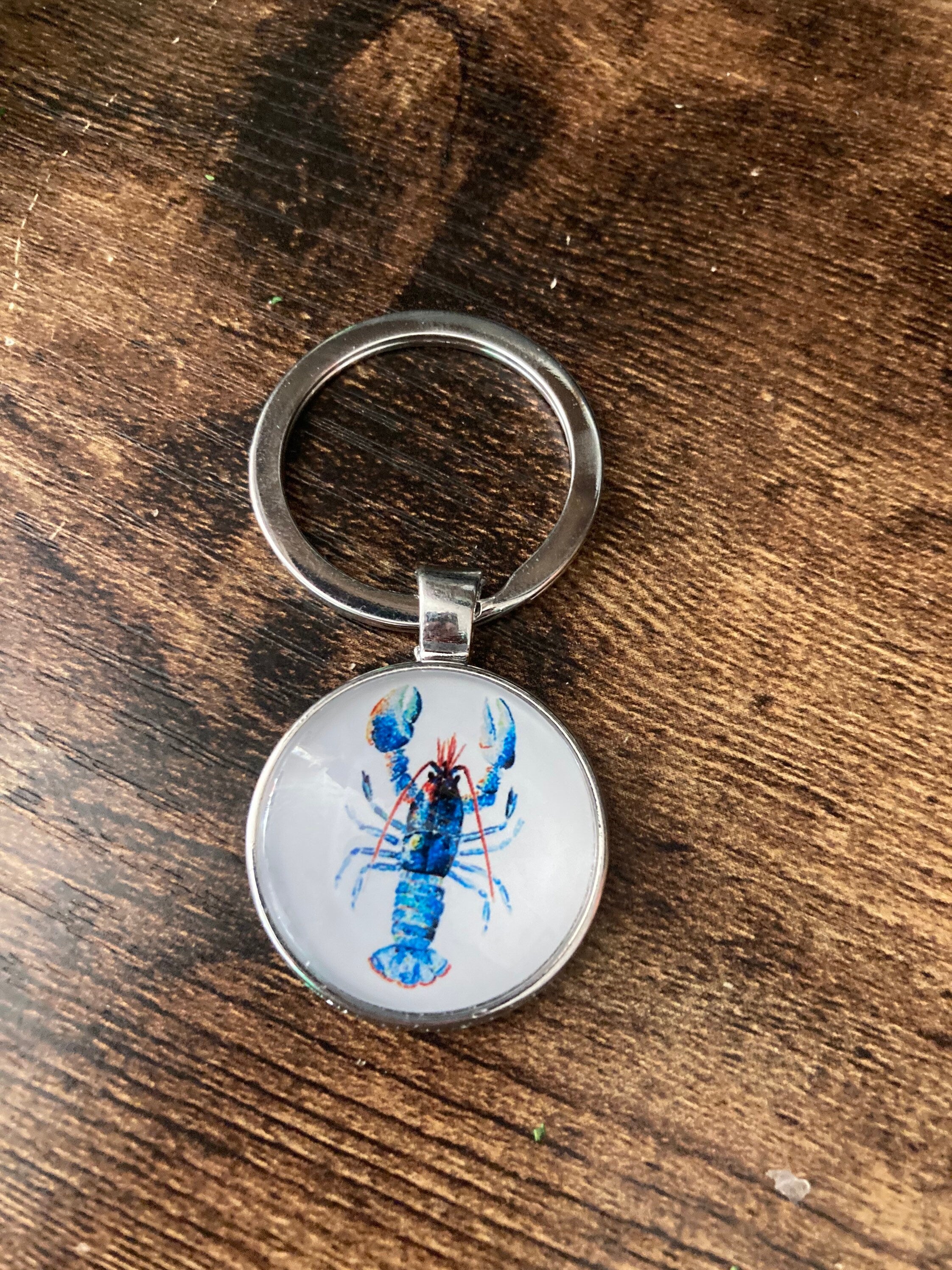 Silver tone Blue glass domed lobster earrings