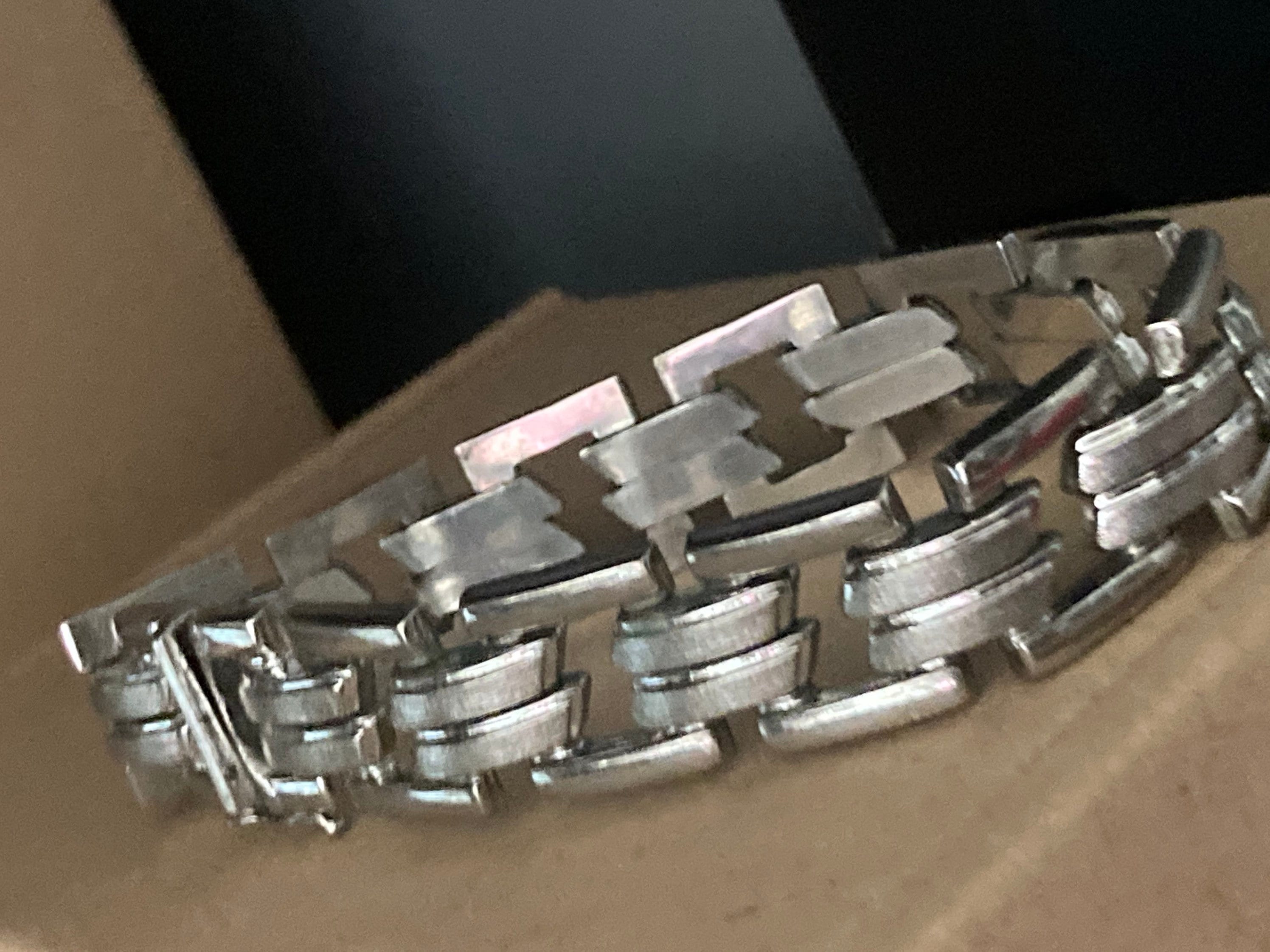 German 835 Silver Modernist Flat Link Bracelet - 19cm