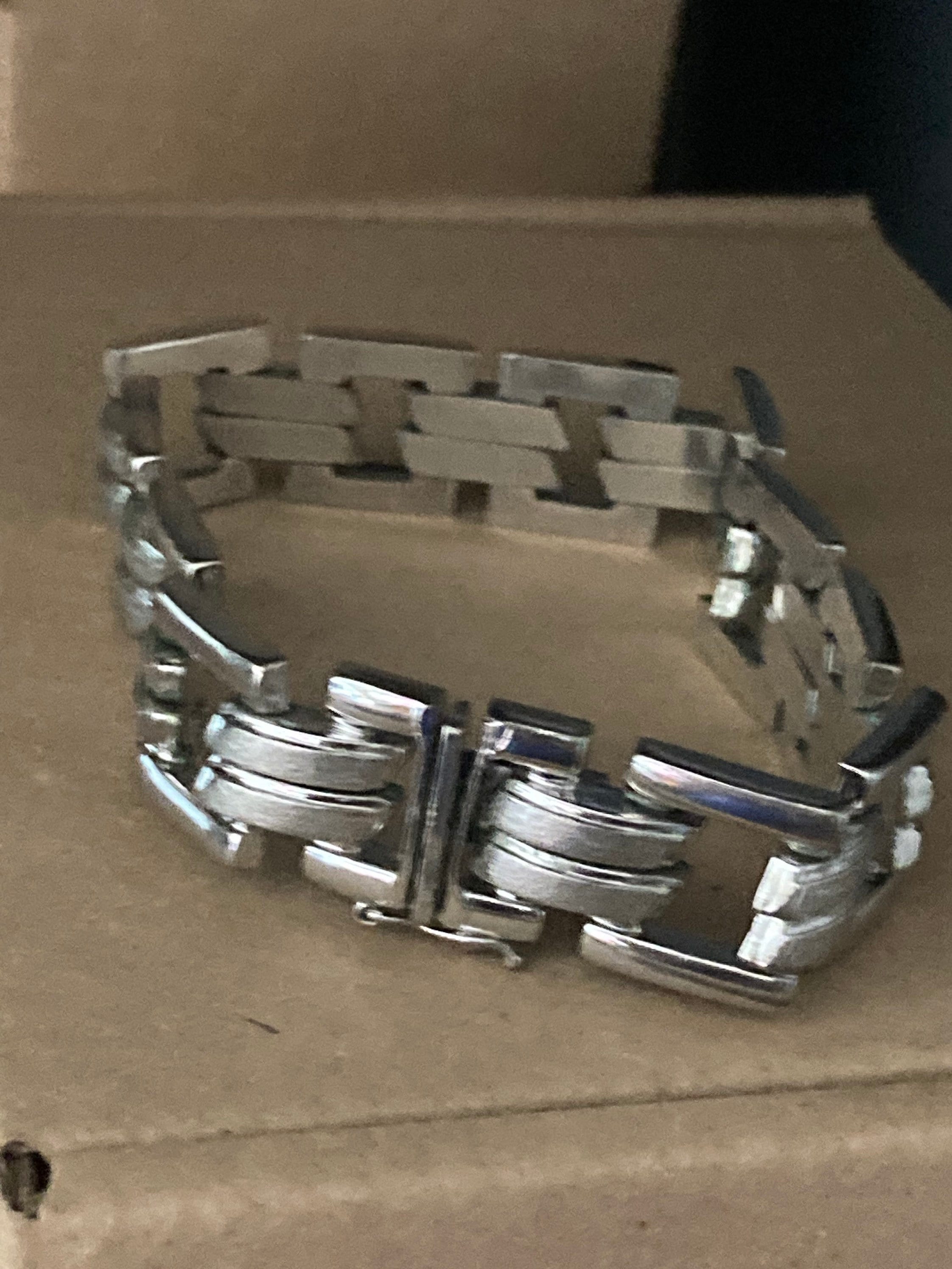 German 835 Silver Modernist Flat Link Bracelet - 19cm