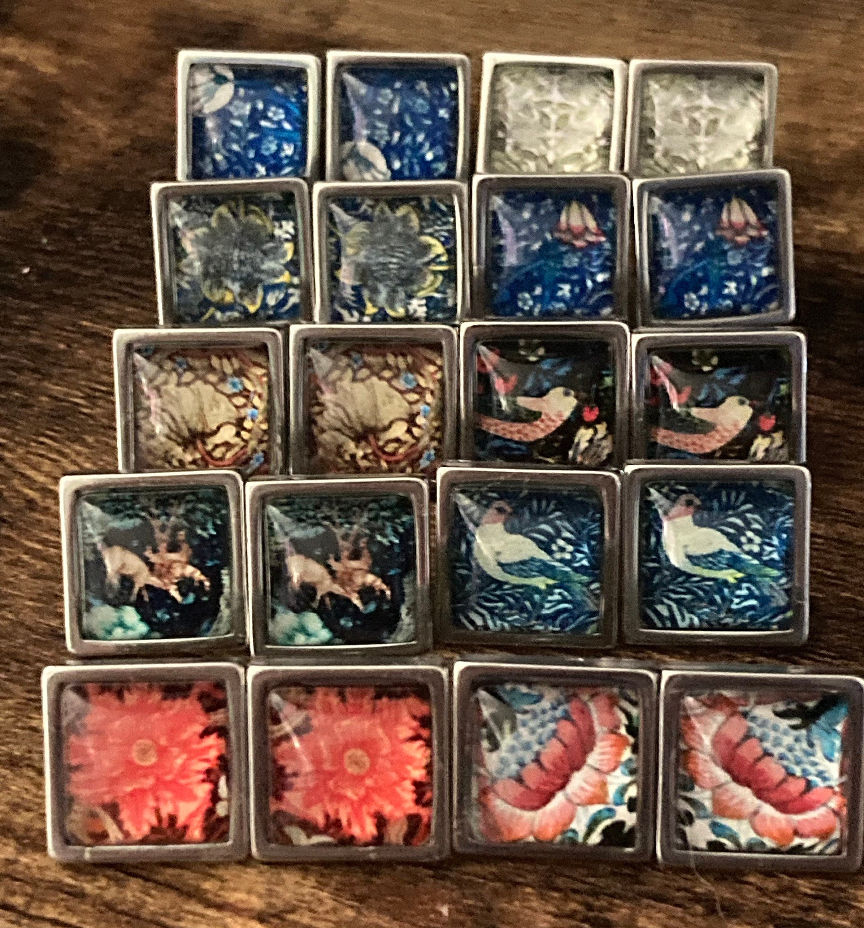 William Morris blue print earrings round glass cabochon 3cm drops