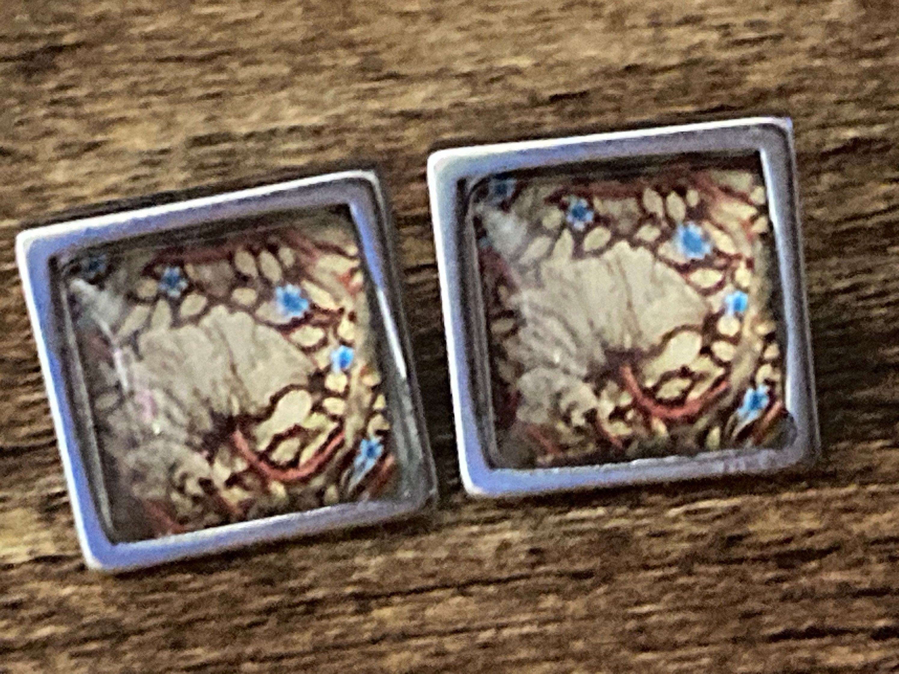 William Morris print glass stud earrings handmade stainless steel 1.5cm square
